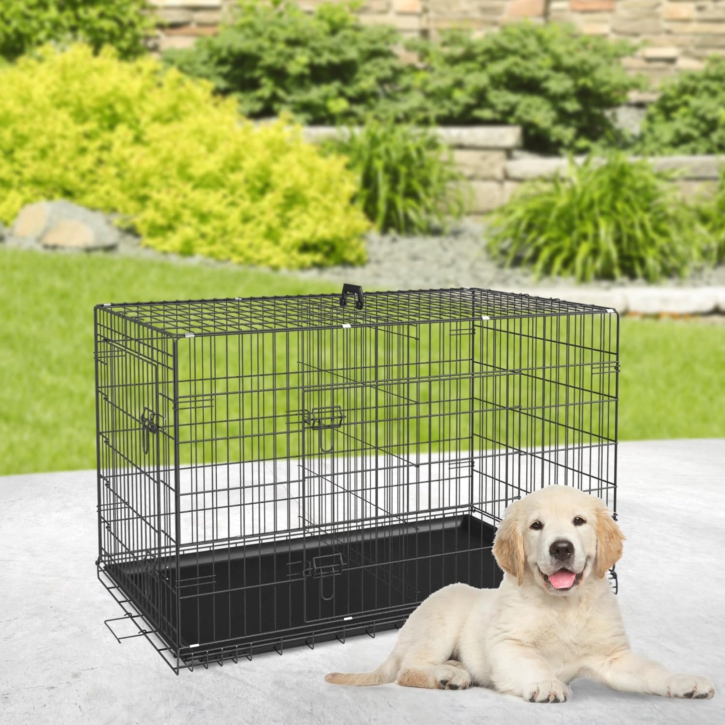 BestPet | Dog Crate | 24" | Black | Foldable Metal Kennel with Double Doors, Secure Slide-Bolt Latches, Leakproof Tray | Portable Dog Cage for Small Breeds | for Travel, Indoor & Outdoor Use