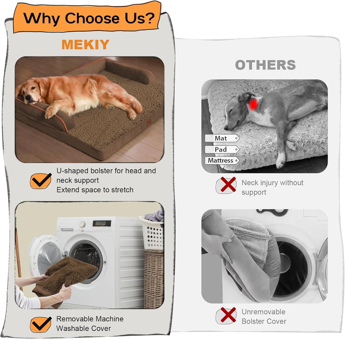 Large Dog Bed Orthopedic Washable - Memory Foam Couch Sofa - XXL Large Big Dogs - Beds Bolster Pet - Waterproof with Removable Cover - Coffee Dog Bed