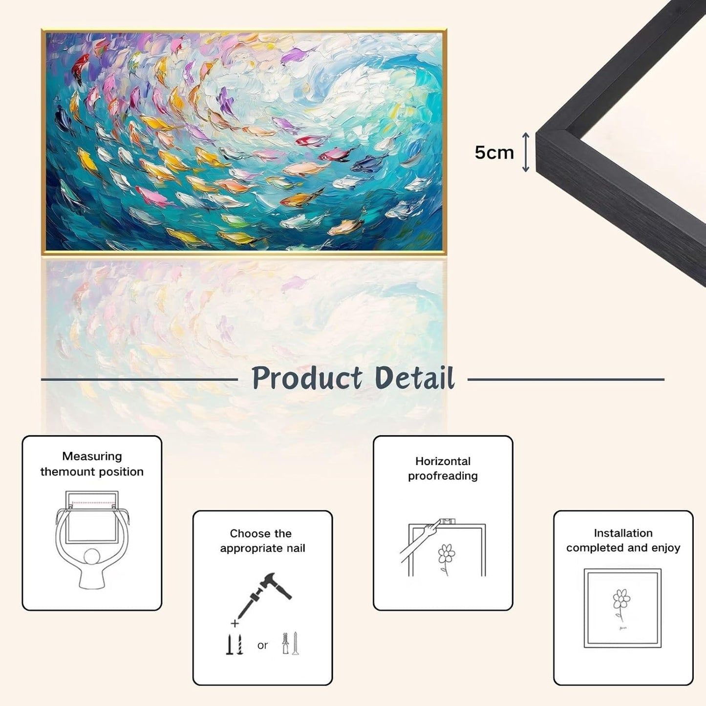 Fish Canvas Wall Art, Abstract School of Fish Canvas Wall Art, School of Fish Painting Canvas, School of Fish Wall Art, Fish Wall Decor, Fish Pictures Wall Decor, Bedroom Canvas Wall Decor (Black Framed, 23"x13" | 60x35cm)