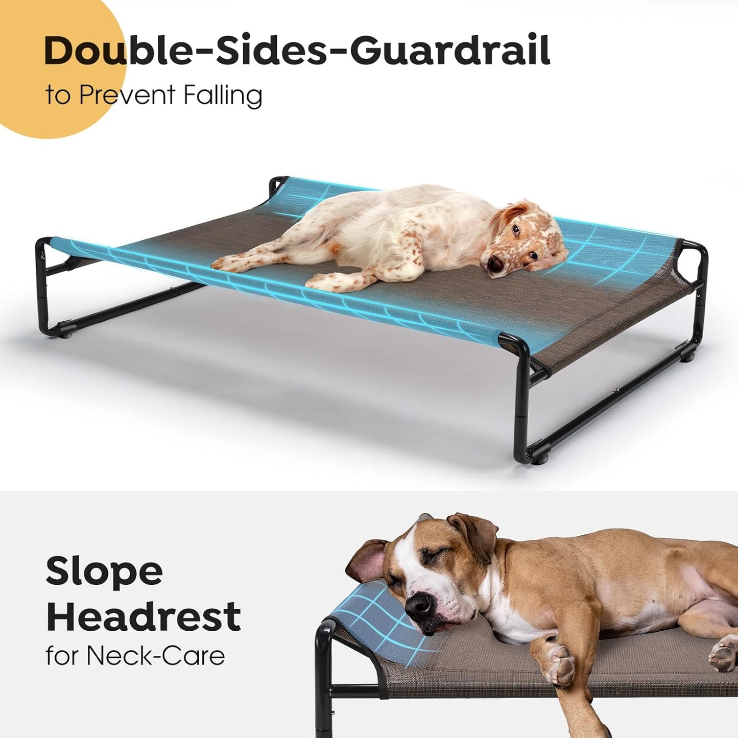 Veehoo Original Outdoor Elevated Dog Bed, Cooling Raised Dog Cot for Large Dogs, Portable Standing Pet Hammock Platform with Washable Breathable Mesh, No-Slip Feet, Large, Brown, CWC2201