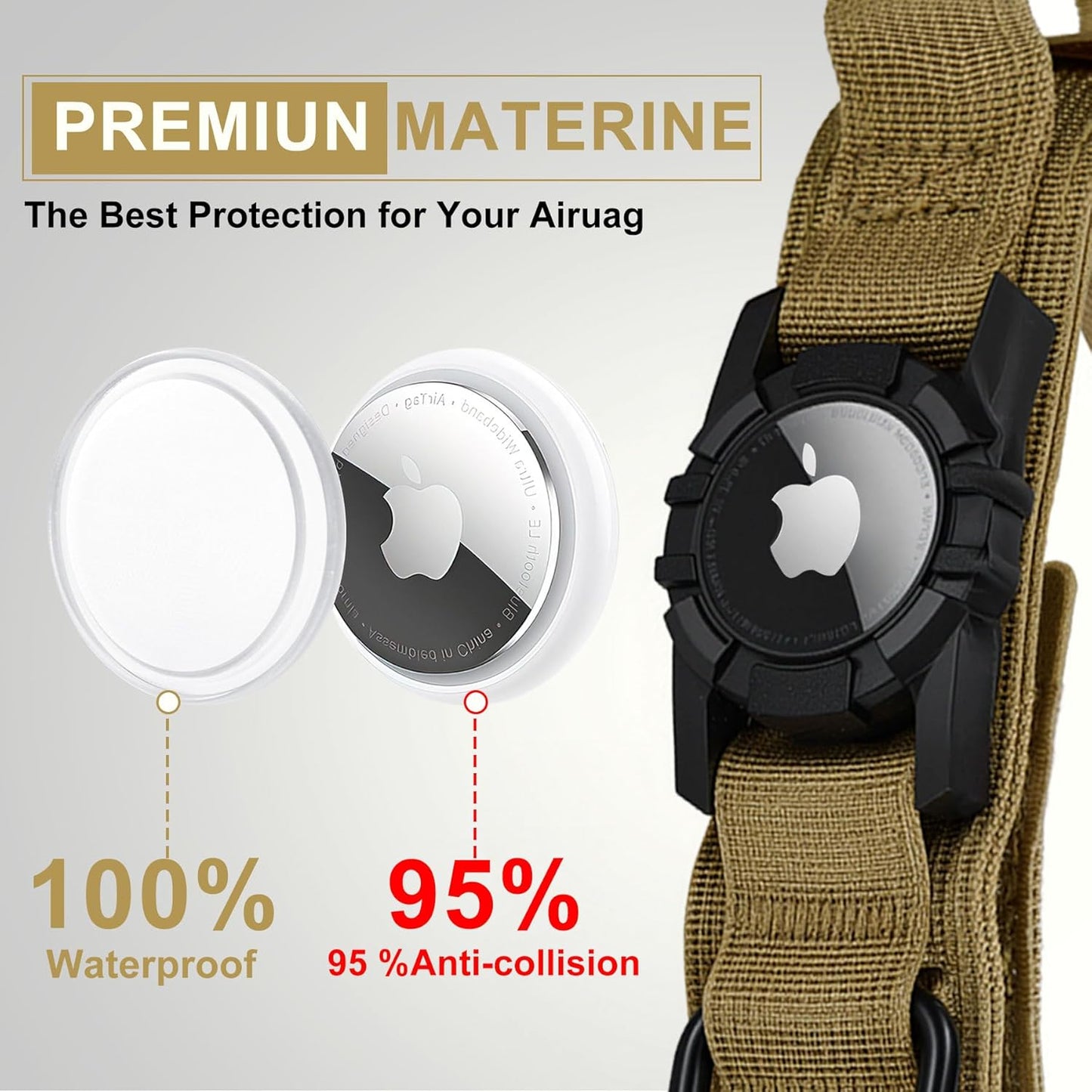 Tactical AirTag Dog Collar Leash Set - Heavy Duty, Adjustable GPS Collar Compatible with Apple AirTag, with Holder & Control Handle for Medium/Large Dogs [ Brown, L ]