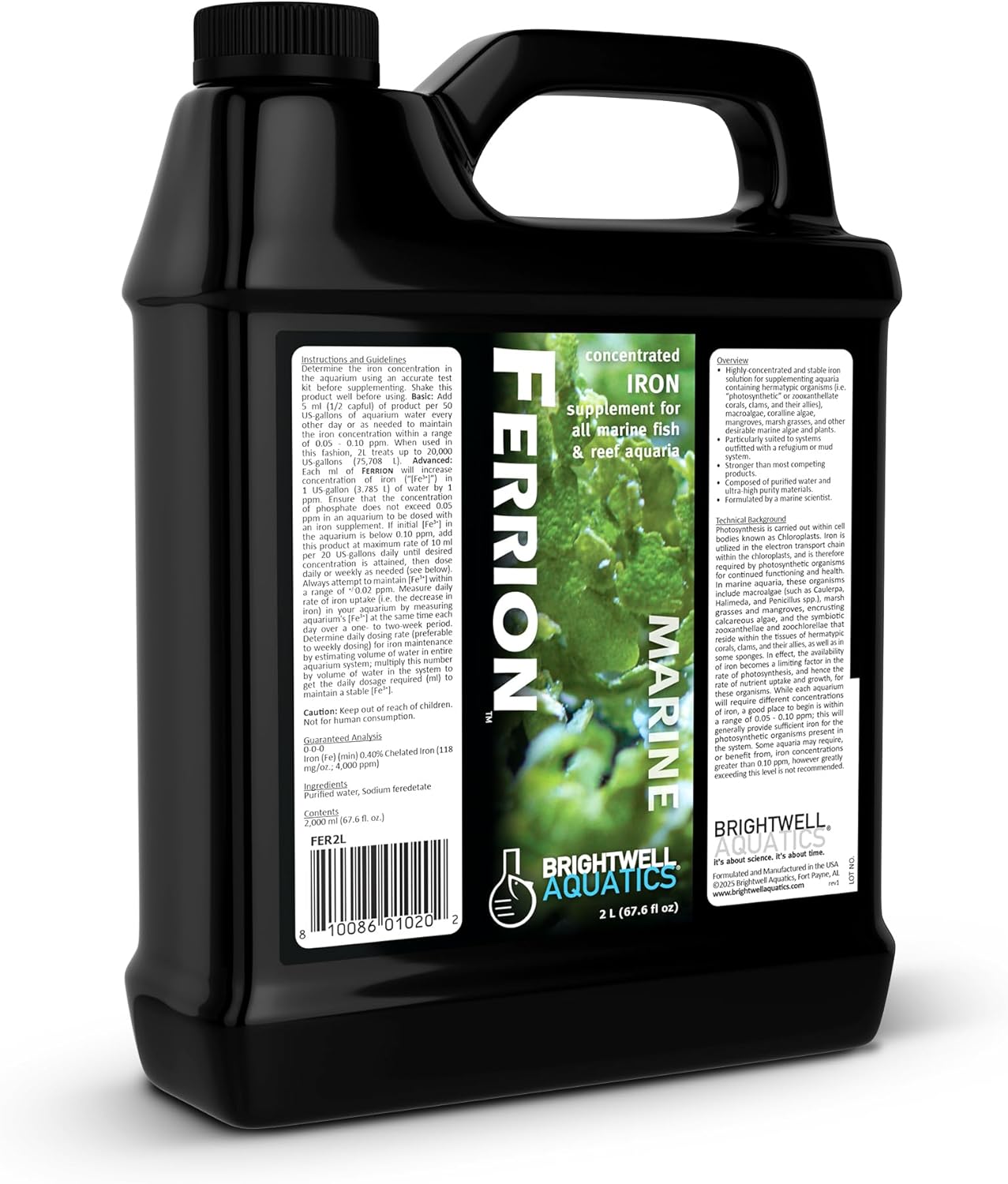 Brightwell Aquatics Ferrion – Concentrated Iron Supplement for Macroalgae, Coralline Algae & Reef Plants – Supports Coral Health – Ideal for Marine Systems, 2L