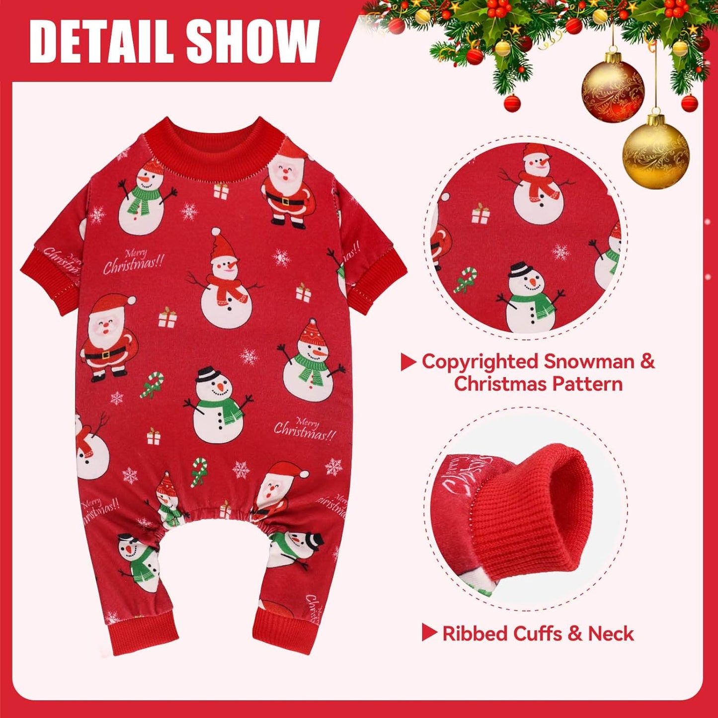 Dog Christmas Pajamas Snowman Pet Clothes Costumes Pjs Stretchy Funny Pet Costumes Outfit Dog Pajamas for Medium Dogs(M)