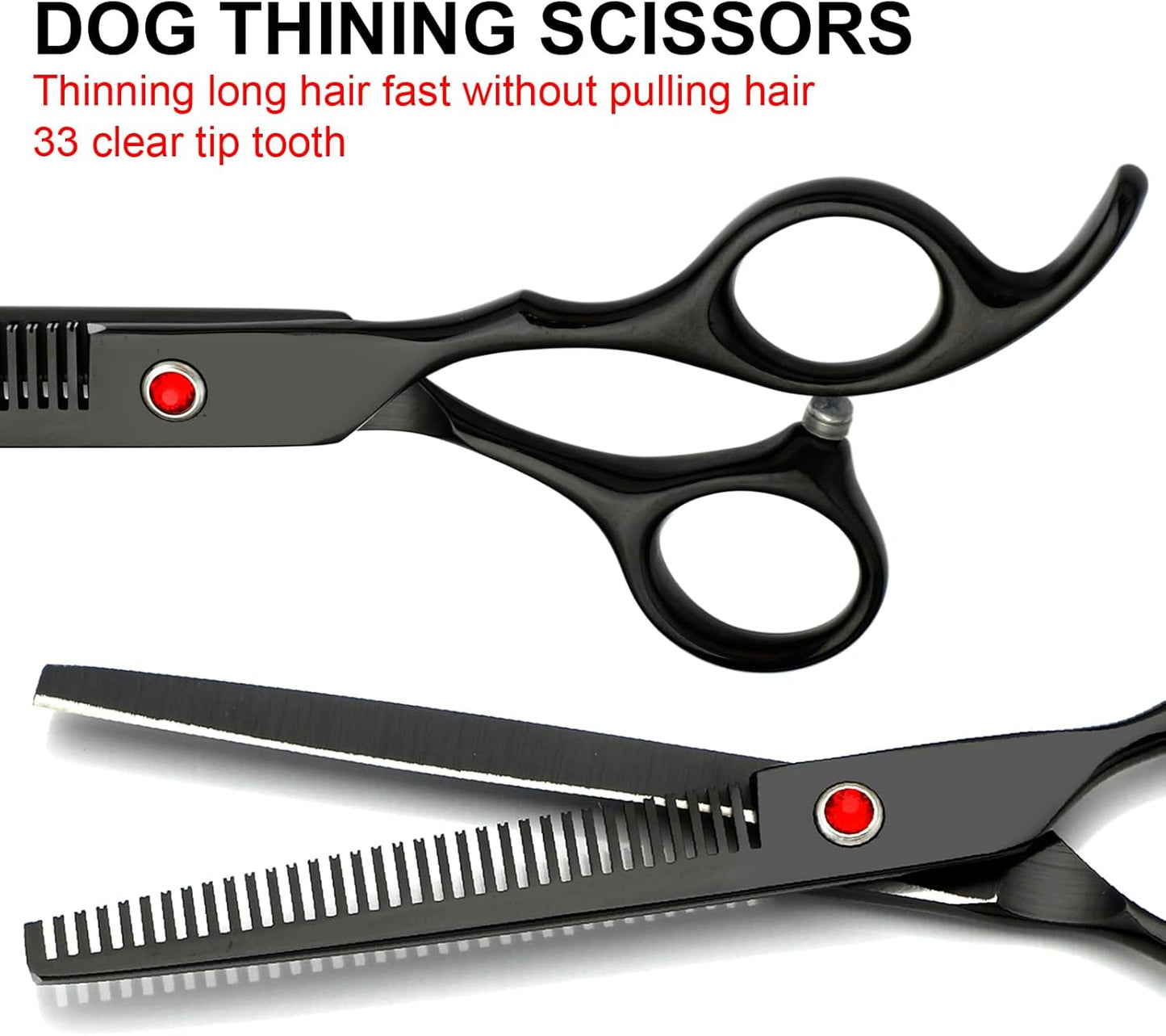 Professional Dog Grooming Scissors Set Stainless Steel Dog Grooming Kit - Thinning, Curved Scissors and Comb for Cat Pet (Black 5 in1)