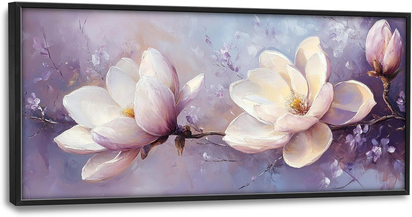 Large Floral Landscape Wall Art for Living Room, Purple Flower Canvas Oversized Wall Decor, Aesthetics Framed Pictures Painting Print Artwork for Bedroom Office 60L" x 30W"