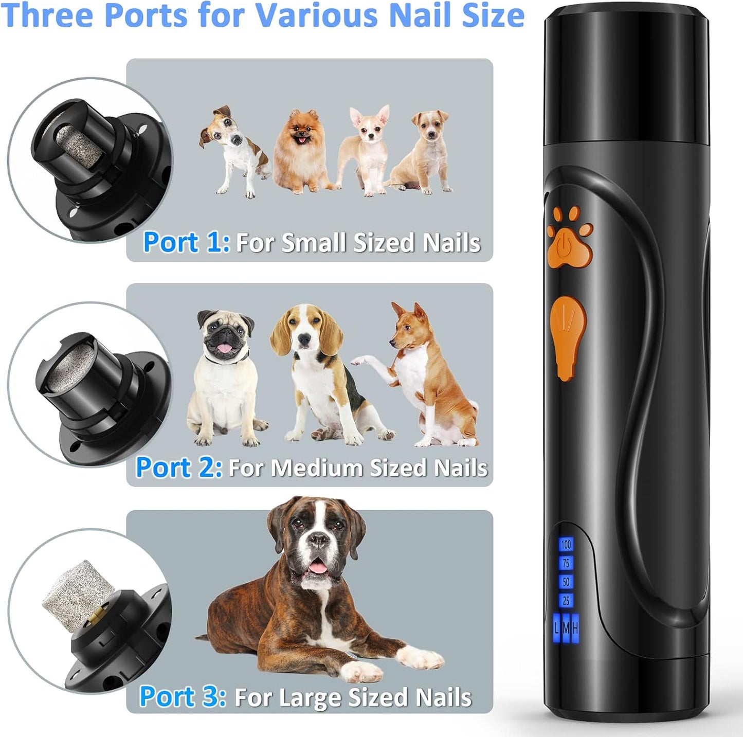 YABIFE Dog Nail Trimmers and Dog Nail Clippers Kit, Whisper Quiet Electric Grinder with Light, for Small, Medium, Large Dogs, Cats Toenail Grooming, 3 Speeds