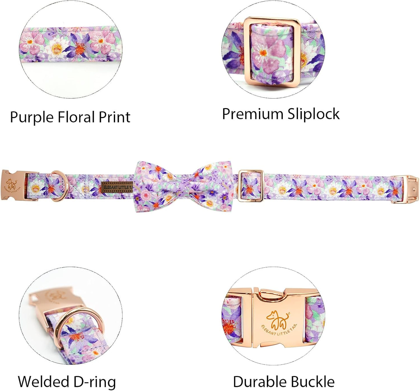 Elegant little tail Dog Collar, Rose Print Pet Collar Summer Dog Collar Durable Metal Buckle Dog Collars Cotton Pet Adjustable Dog Collars for Large Dogs