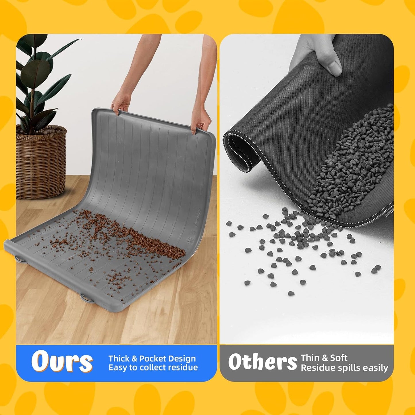 Dog Feeding Mat - 39''x27'' Large Silicone Pet Food Mats with Residue Collection Pocket and High Edges, Floors Waterproof Dog Cat Bowl Mat Prevent Water Food Spills, Light Grey