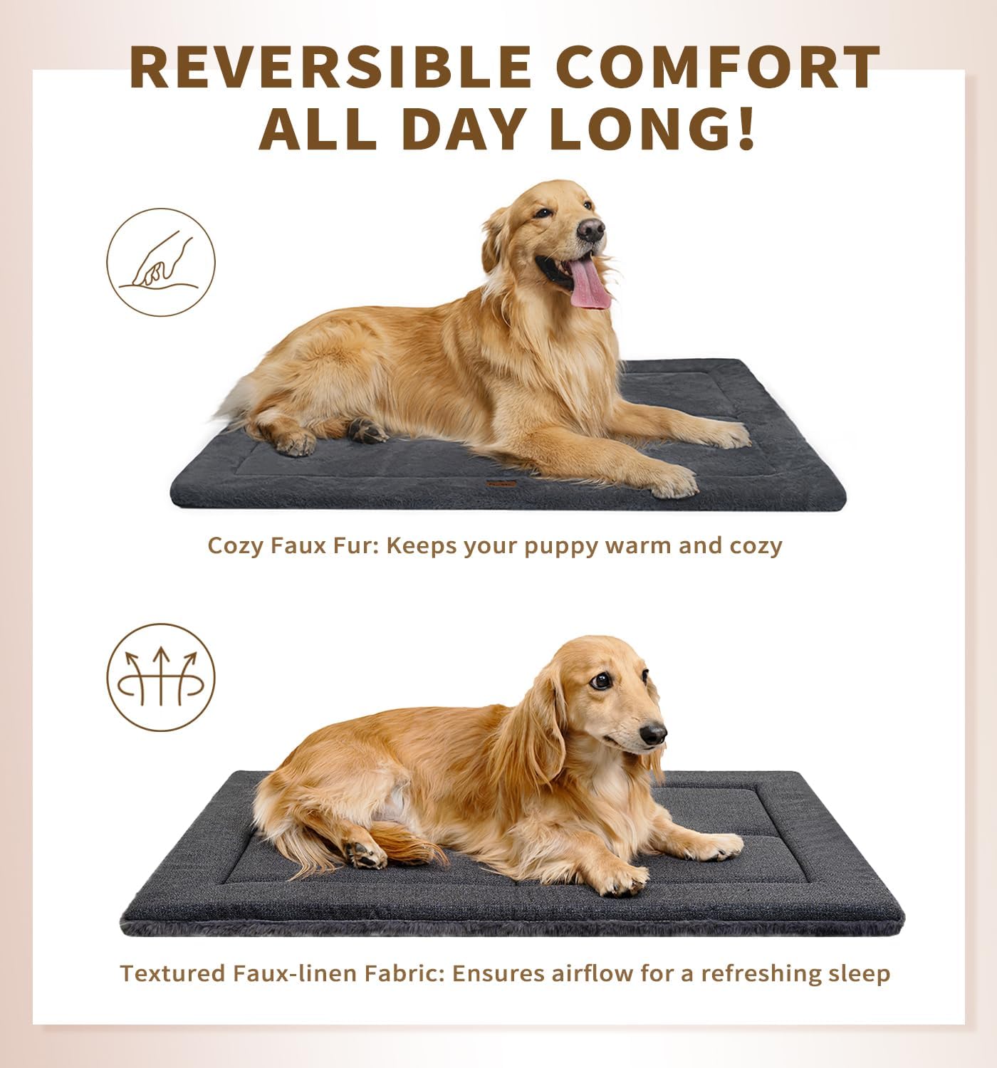 Made4Pets Dog Crate Pad Bed for Medium Dogs, Washable & Reversible, Anti-Slip Kennel Mat for Cozy Sleeping, Soft Fluffy Dog Bed for Indoor & Outdoor Use, 29"x21", Dark Gray