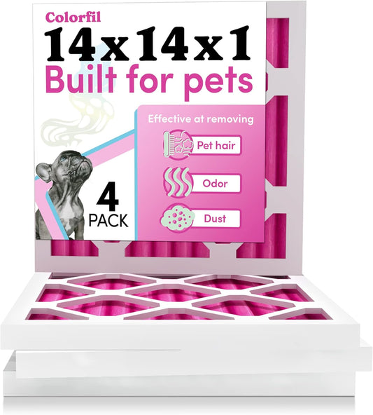 Colorfil 14x14x1 Air Filter (4-Pack) | Made in the USA | Color Changing | Remove Cat and Dog Odor | MERV 8 for Pet Hair Dander and Dust | 13.75"x13.75"x0.75" Exact Size