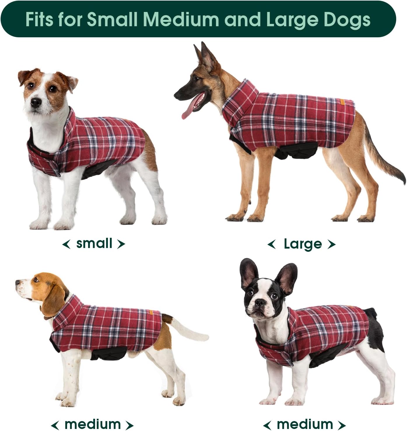 Kuoser Waterproof Dog Coat, Reversible Dog Jacket for Medium Dogs, Adjustable Durable Doggie Winter Coat Warm Puppy Cold Weather Apparel from Small to Large Breed, Red M