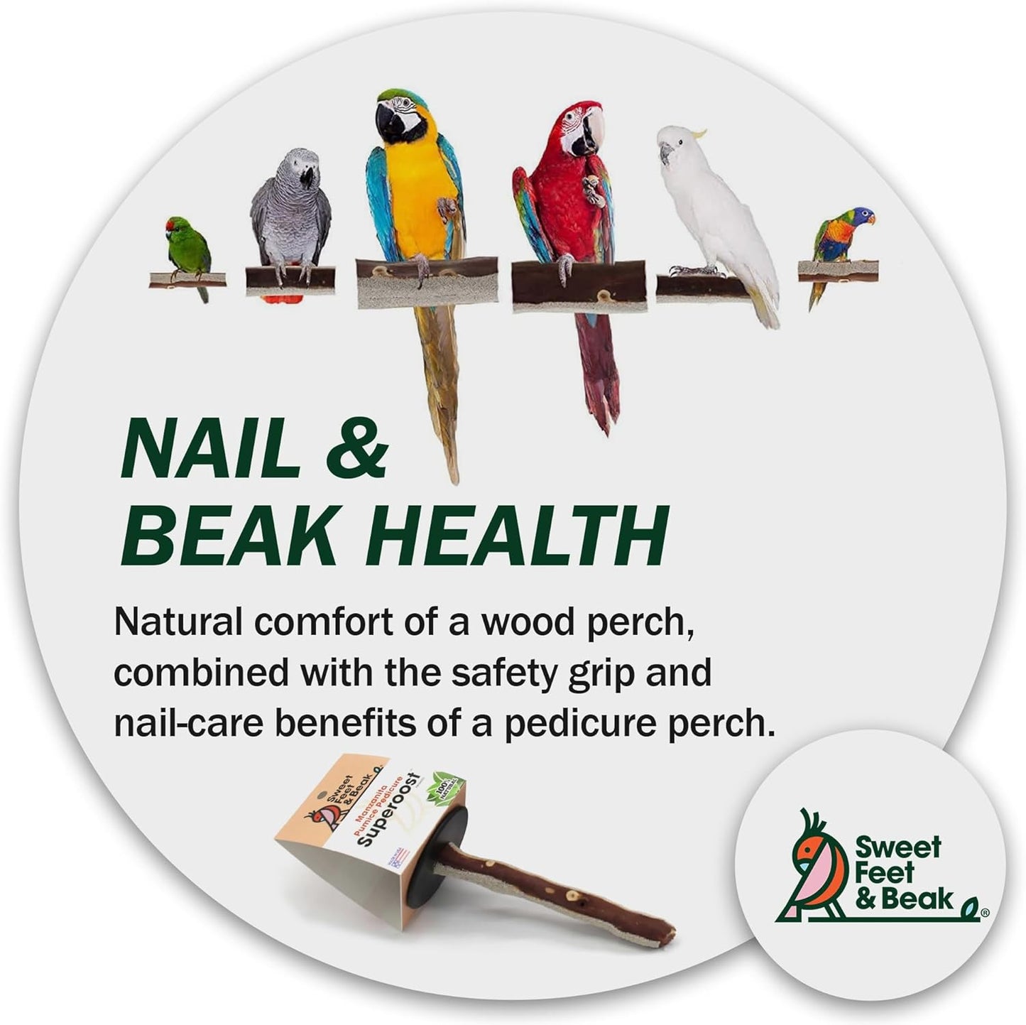 Superoost Manzanita Pumice Pedicure Perch- Easy to Install Bird Cage Accessories for Healthy Feet, Nails and Beak - Natural Bird Perches Imitates Birds' Life in The Wild - XS 8"