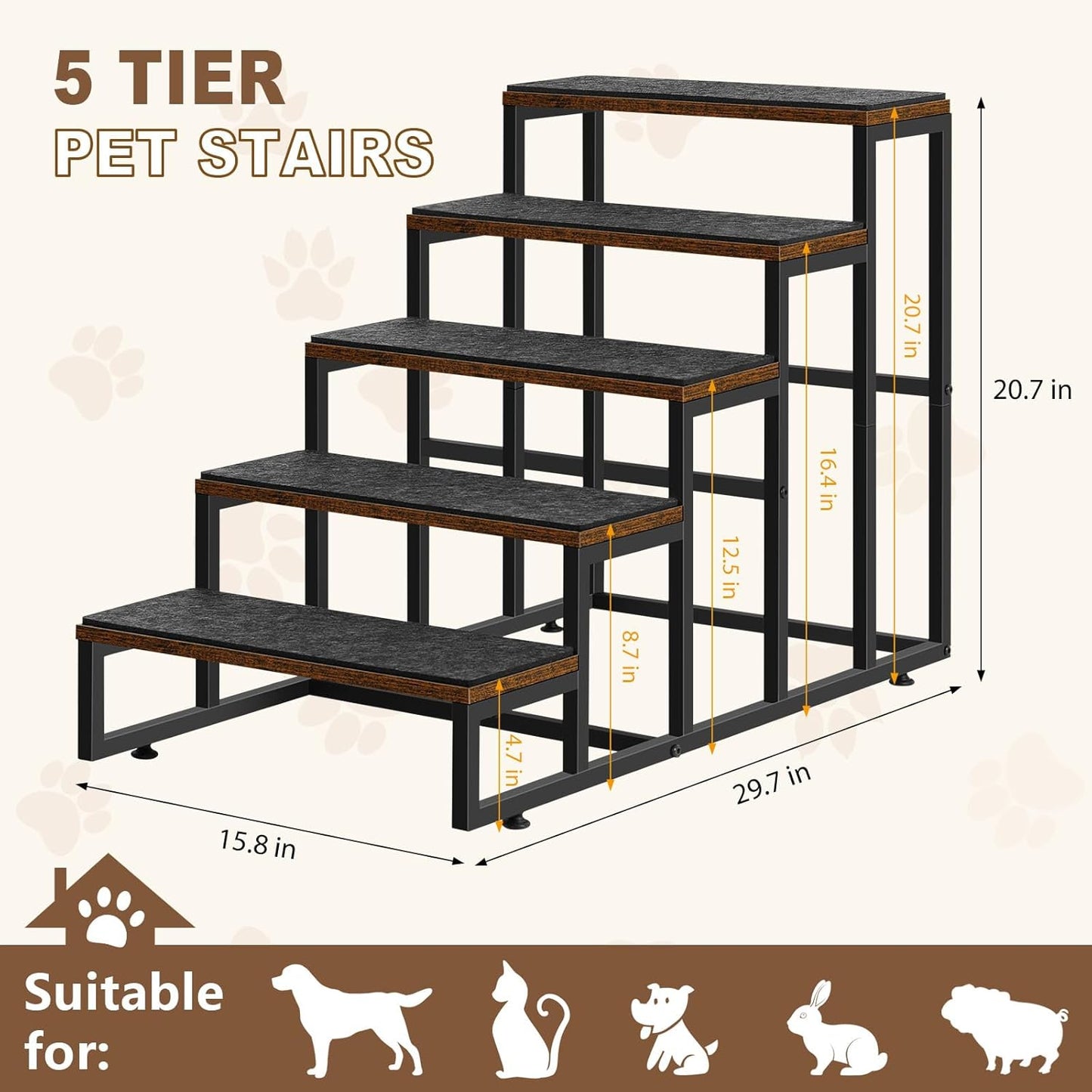 Dog Stairs Ramps Dog Stairs for High Bed Couch 5 Tier Pet Stairs for Small Medium Large Dogs and Cats Pet Step with Non-Slip Stair Tread for Puppy, The Old, and Injured Dogs