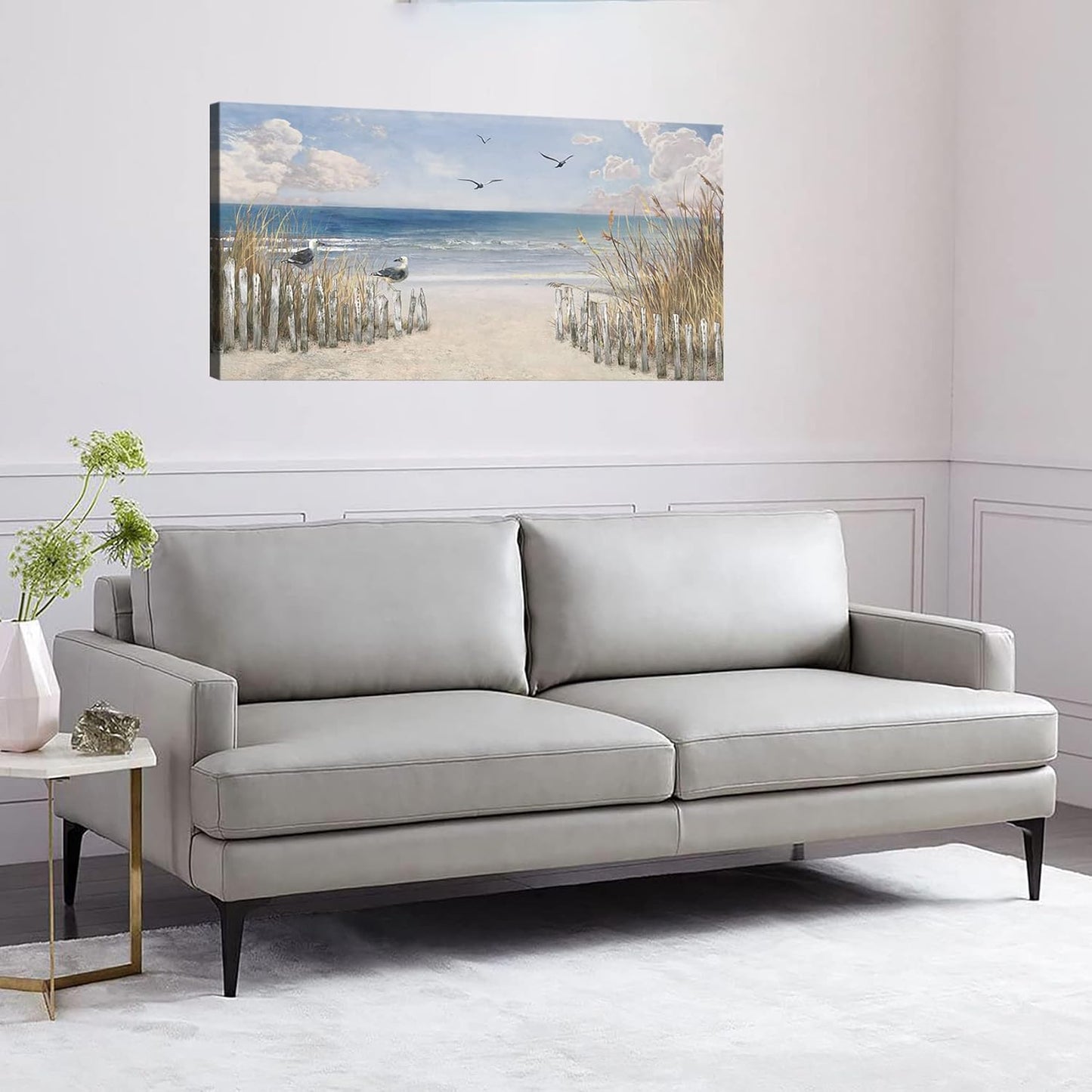 XXMWallArt FC3762 Sandy Beach Wall Art Canvas Print Wall Art Seascape Blue Print Home Decor Abstract Coastal Picture Modern Ocean Artwork for Living Room Bedroom Bathroom Office Decor