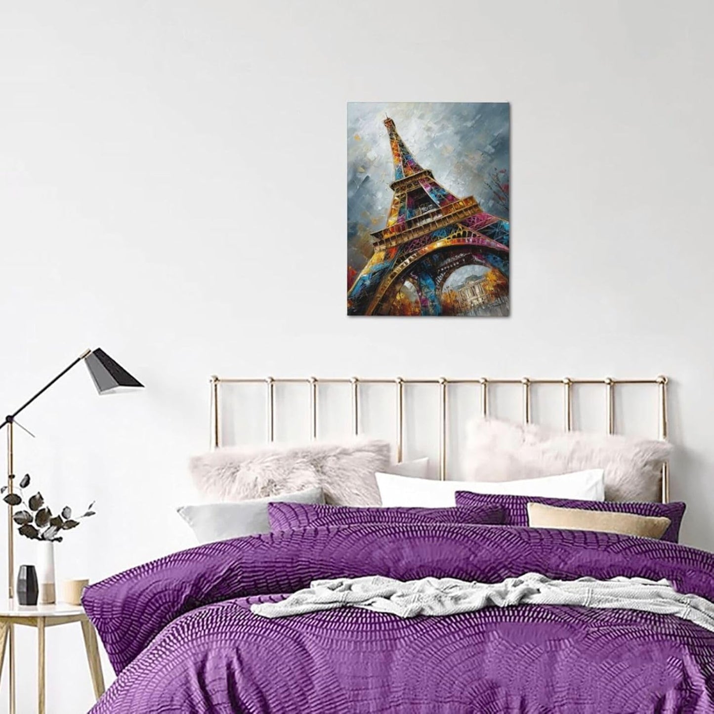 Paris Eiffel Tower Wall Art Paris Architecture Canvas Wall Decor Europe City Eiffel Tower Pictures Painting Print Artwork Framed Decorations Gifts for Living Room Bedroom Office 12"x16"