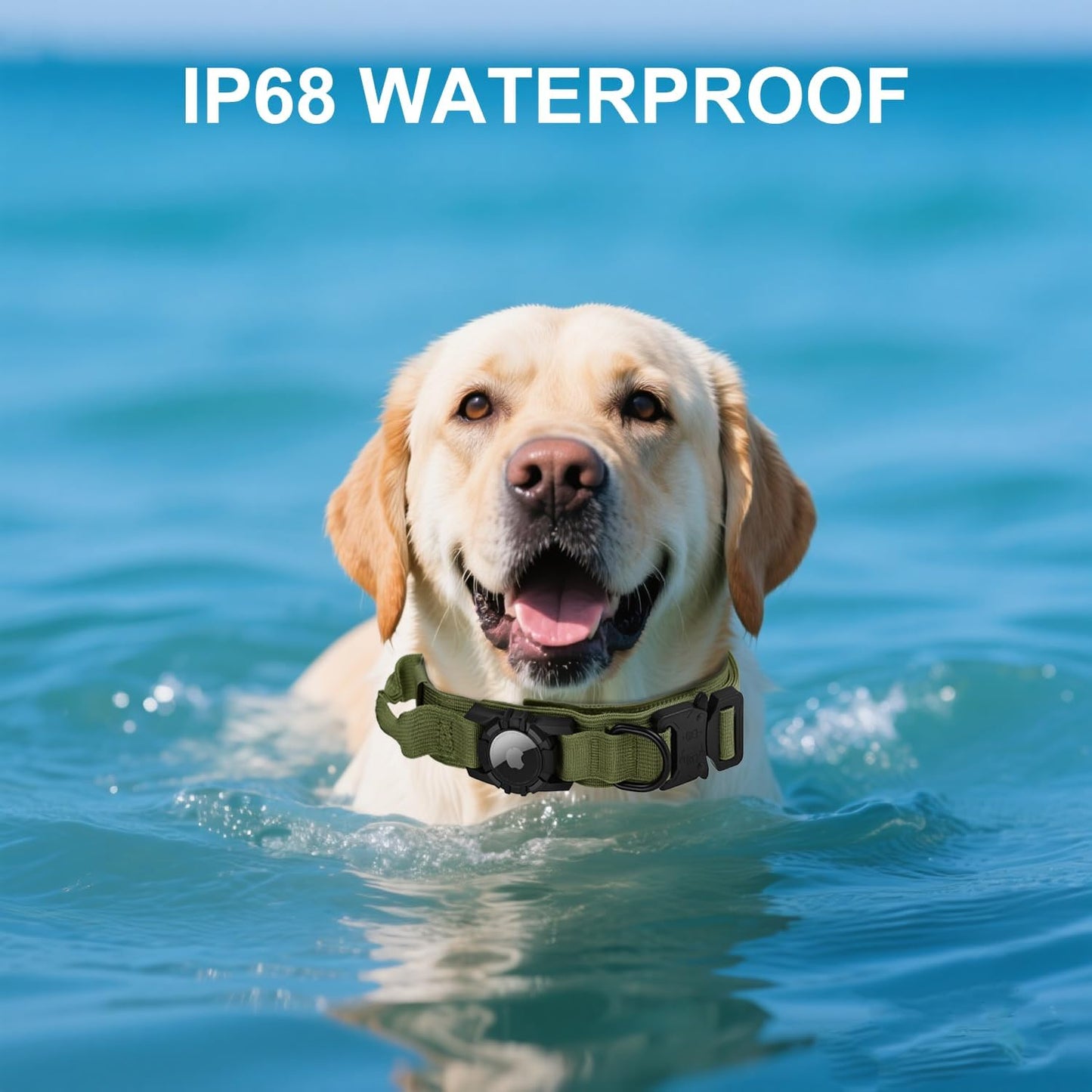 Tactical AirTag Dog Collar - Heavy Duty, Adjustable GPS Collar Compatible with Apple AirTag, with Holder & Control Handle for Medium/Large Dogs [ Green, XL ]