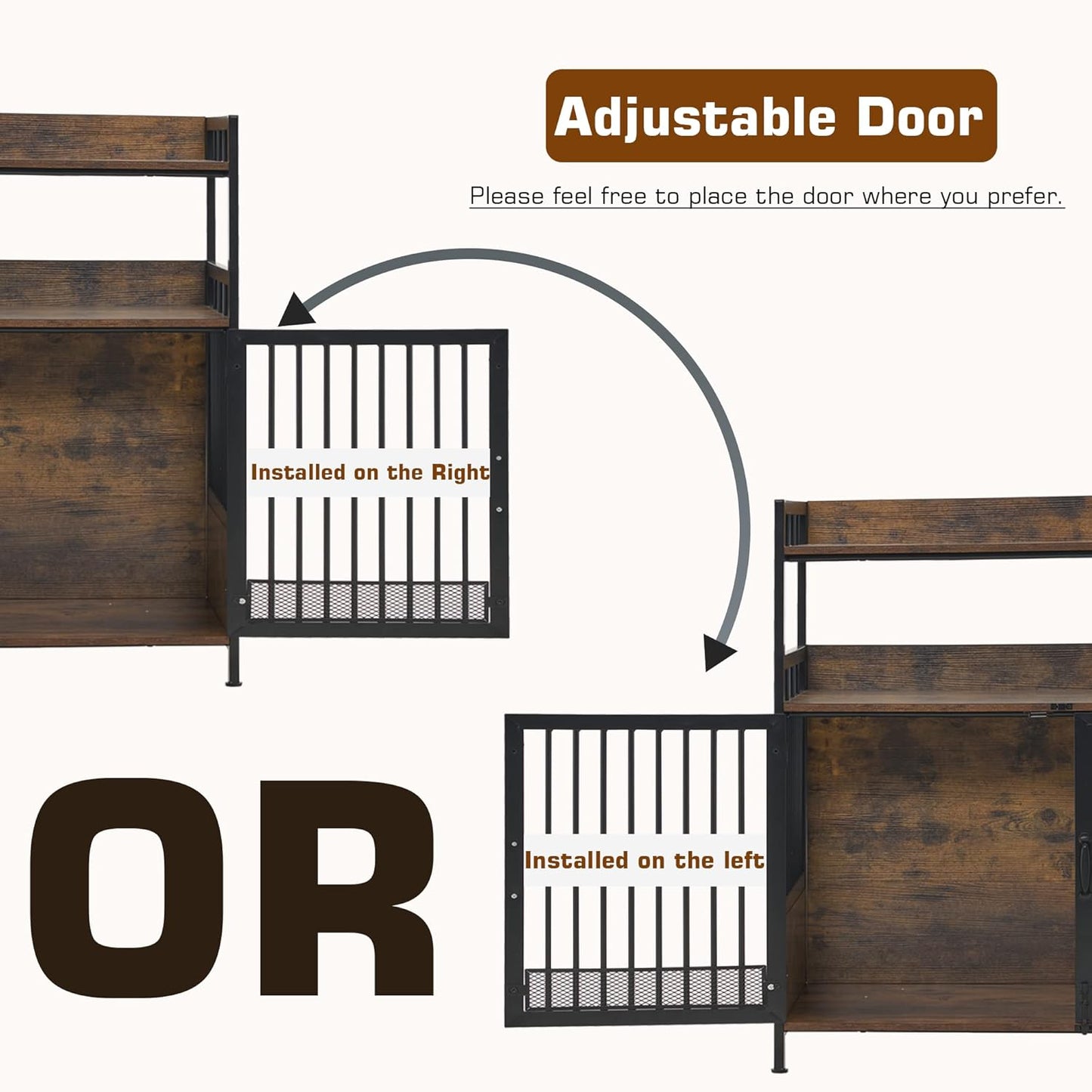 MCombo Furniture Style Dog Crate with Storage Shelves, Heavy Duty Wooden Dog Cage End Table, Triple Doors Pet House Indoor, 1368 (Brown)