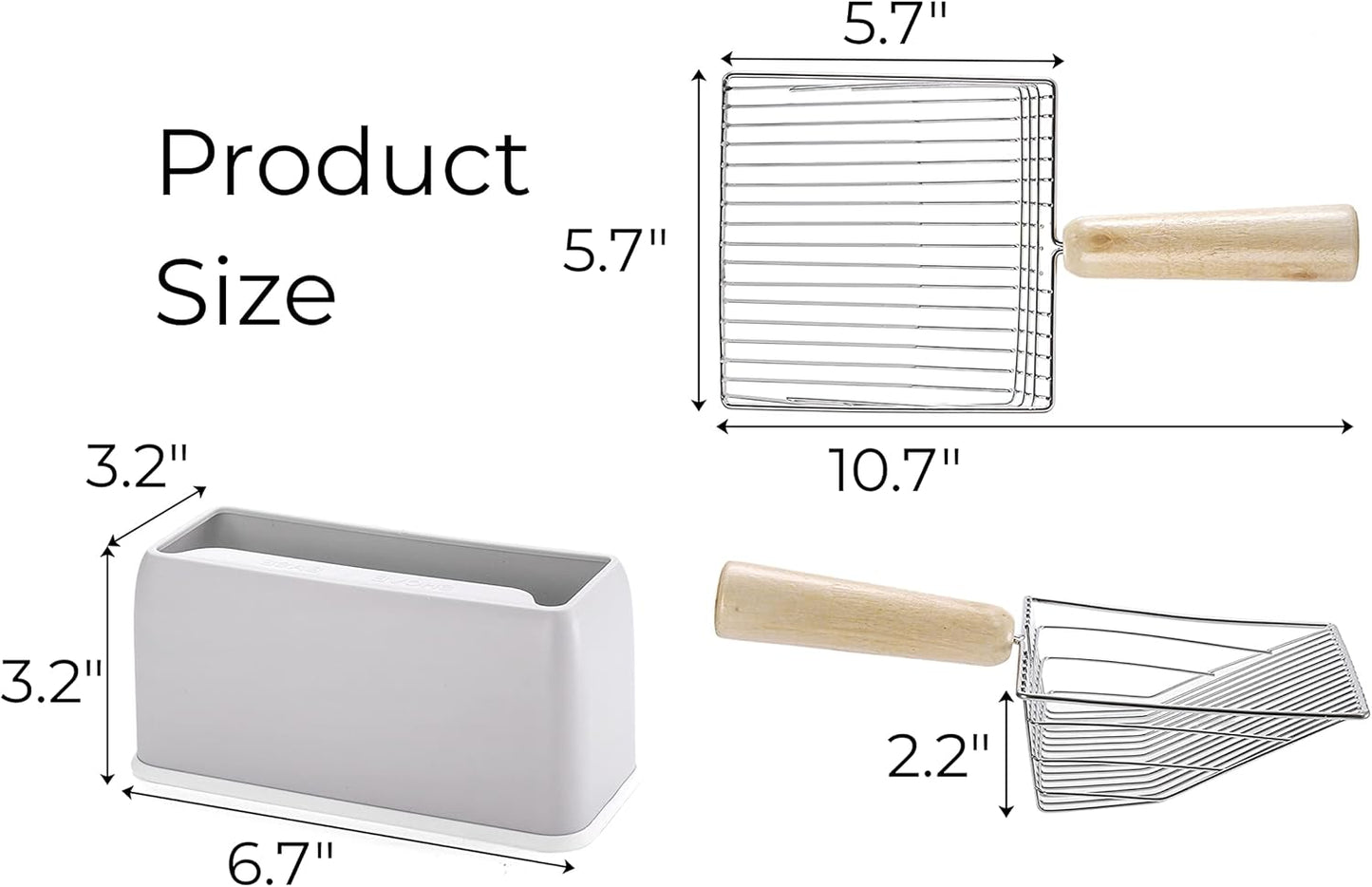 Hiceeden Set of 2 Cat Litter Scoop with Holder, Metal Kitty Litter Scoop Holder with Wooden Handle, Cat Poop Scooper for Kitten Litter Box, Fast Sifting, Gray and Blue