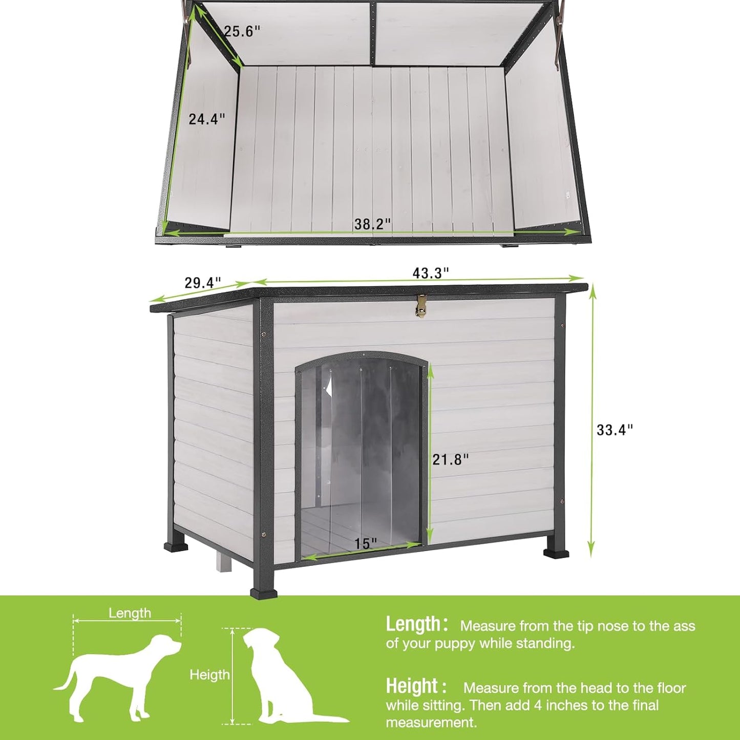 GUTINNEEN Chew Proof Dog House with Metal Iron Frame Outdoor Dog Kennel for Small Medium Large Indoor Dog Cage (43.3" L,Off-White Color)