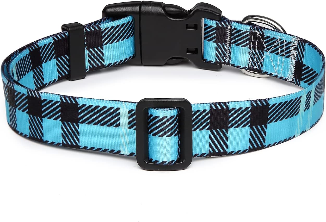 Mercano Adjustable Dog Collar - Special Design Patterns, Soft Nylon Comfortable Durable Pet Collar for Small Medium Large Dogs (M, Blue Plaid)
