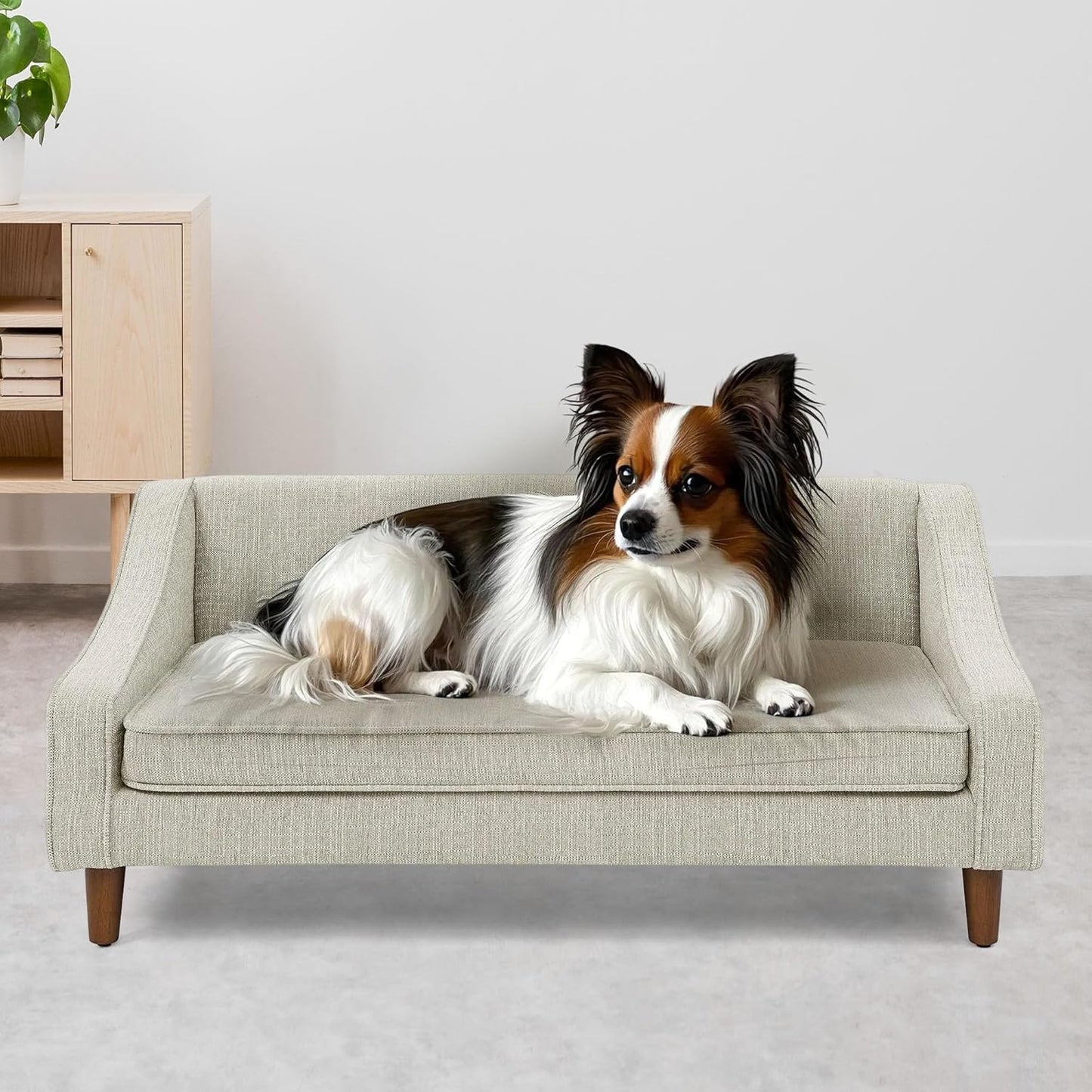 Dog Sofa Couch for Medium to Large Dogs, Durable Pet Sofa with Washable Fabric, Elevated Mini Dog Bed with Wooden Legs for Medium and Large Dogs, Beige
