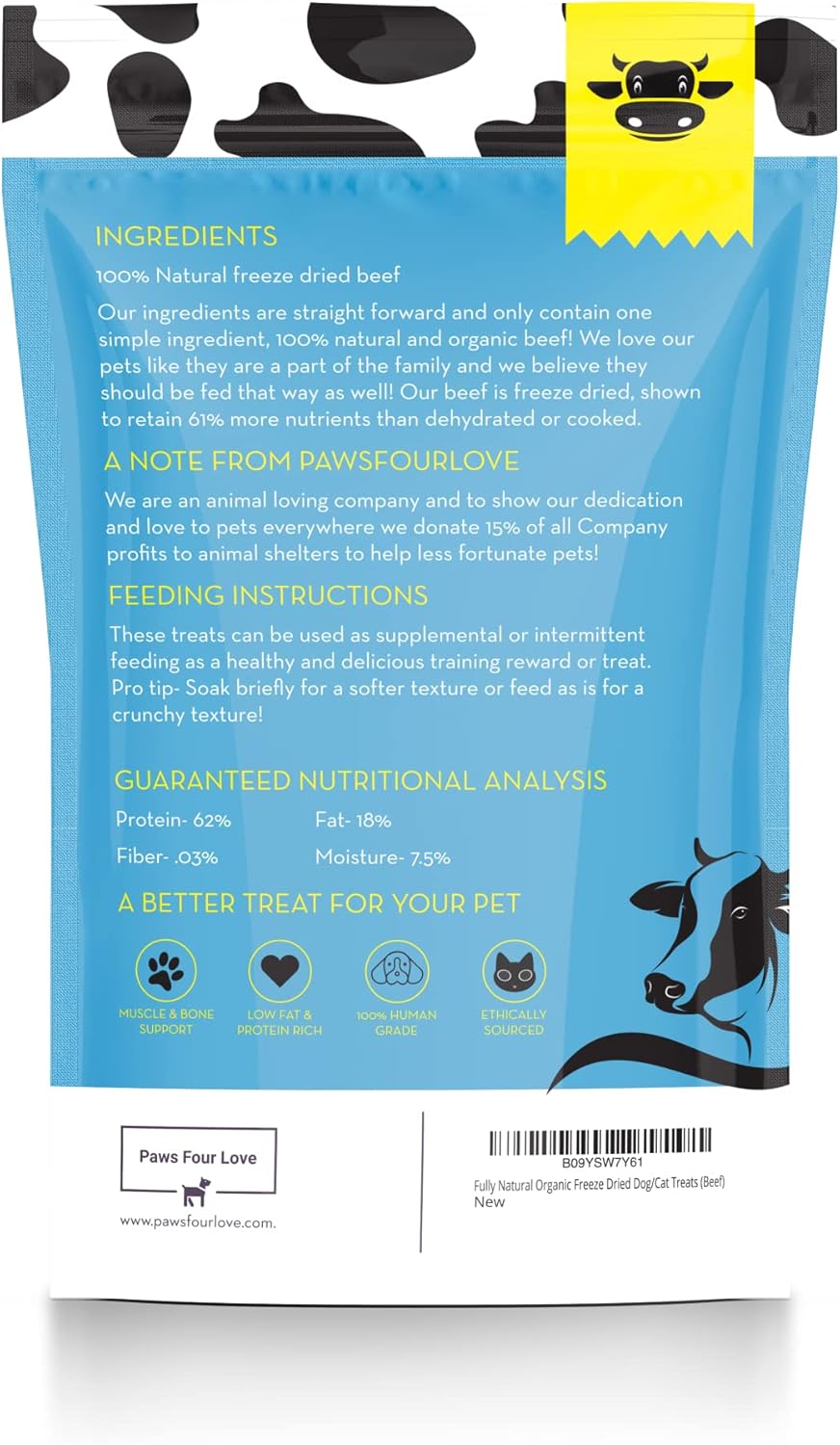 Organic Freeze Dried Dog & Cat Treats - Single Ingredient, Grain Free Food Toppers for Healthy Pets, No Fillers or Preservatives (1 Bag, Beef)