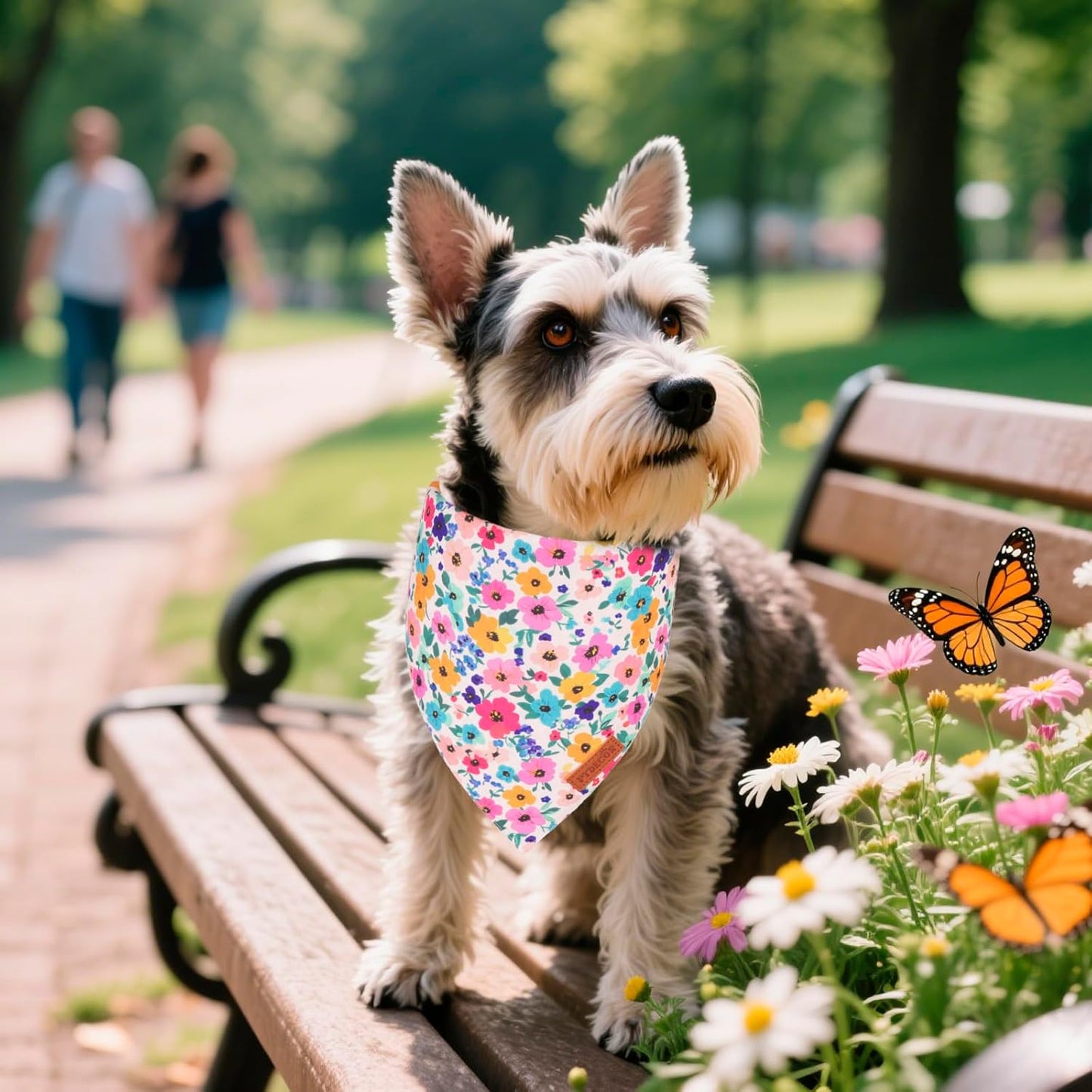 PTDECOR Floral Dog Bandana, Flower Reversible Pets Scarf, Premium Durable Fabric, Adjustable Pink Green Bandanas for Small Dogs Puppies Cats(Small)