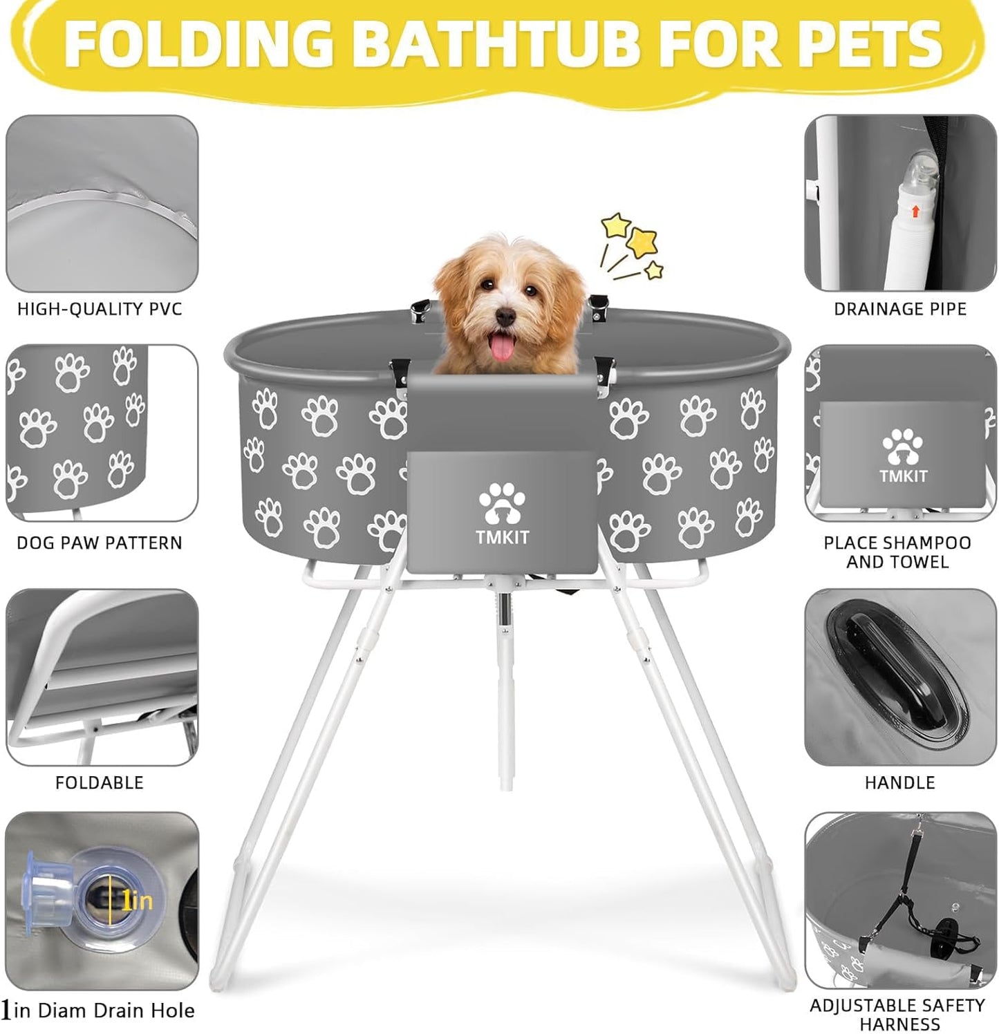 Dog Bathtub, Elevated Dog Bath Tub for Pet Bathing Shower and Grooming. Portable, Foldable with Safety Lock, Professional Pet Dog Washing Station for Small, Medium, Large Dogs Cats, No Backache