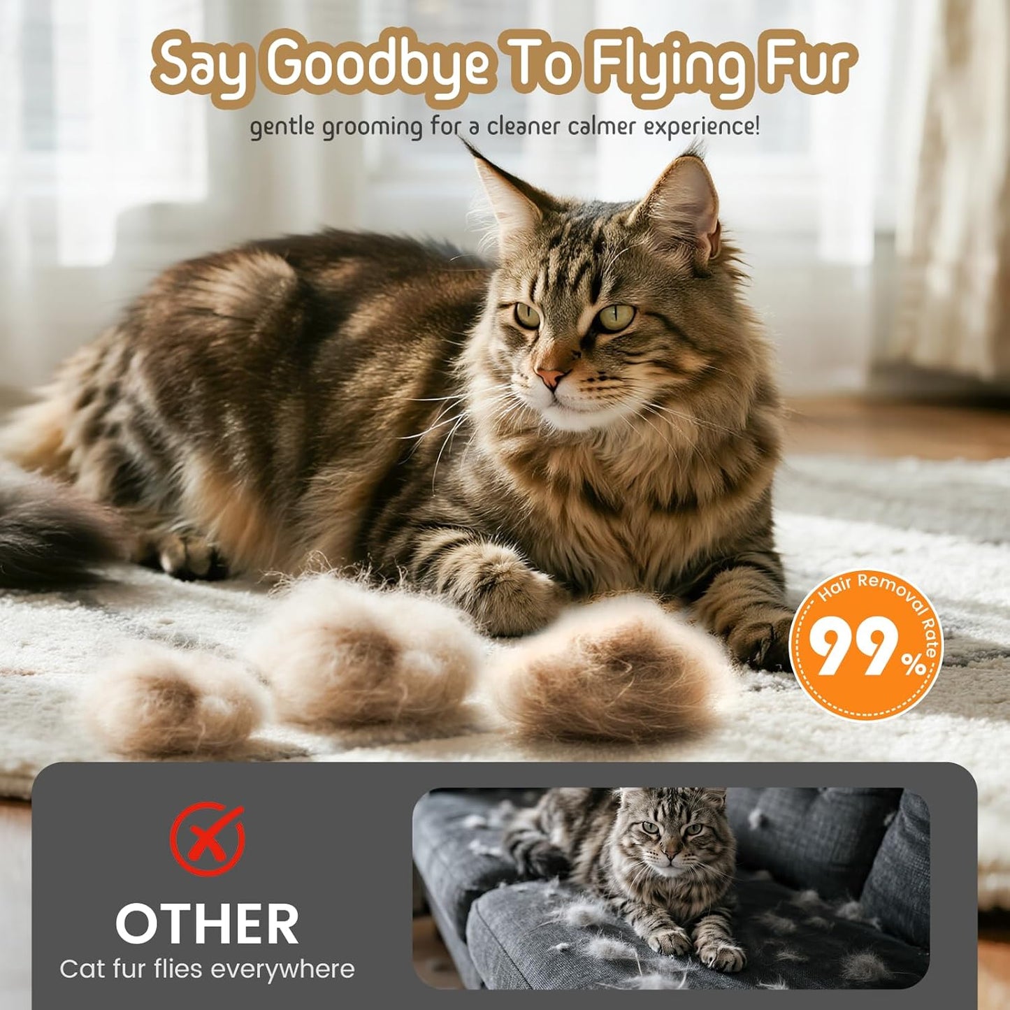 Self Cleaning Slicker Brush, 2-in-1 Cat Brush for Shedding, Skin Friendly Grooming Tool for Long & Medium-Long Hair Pets, Adjustable Bristle Length with Dematting Comb for Cats, Dogs