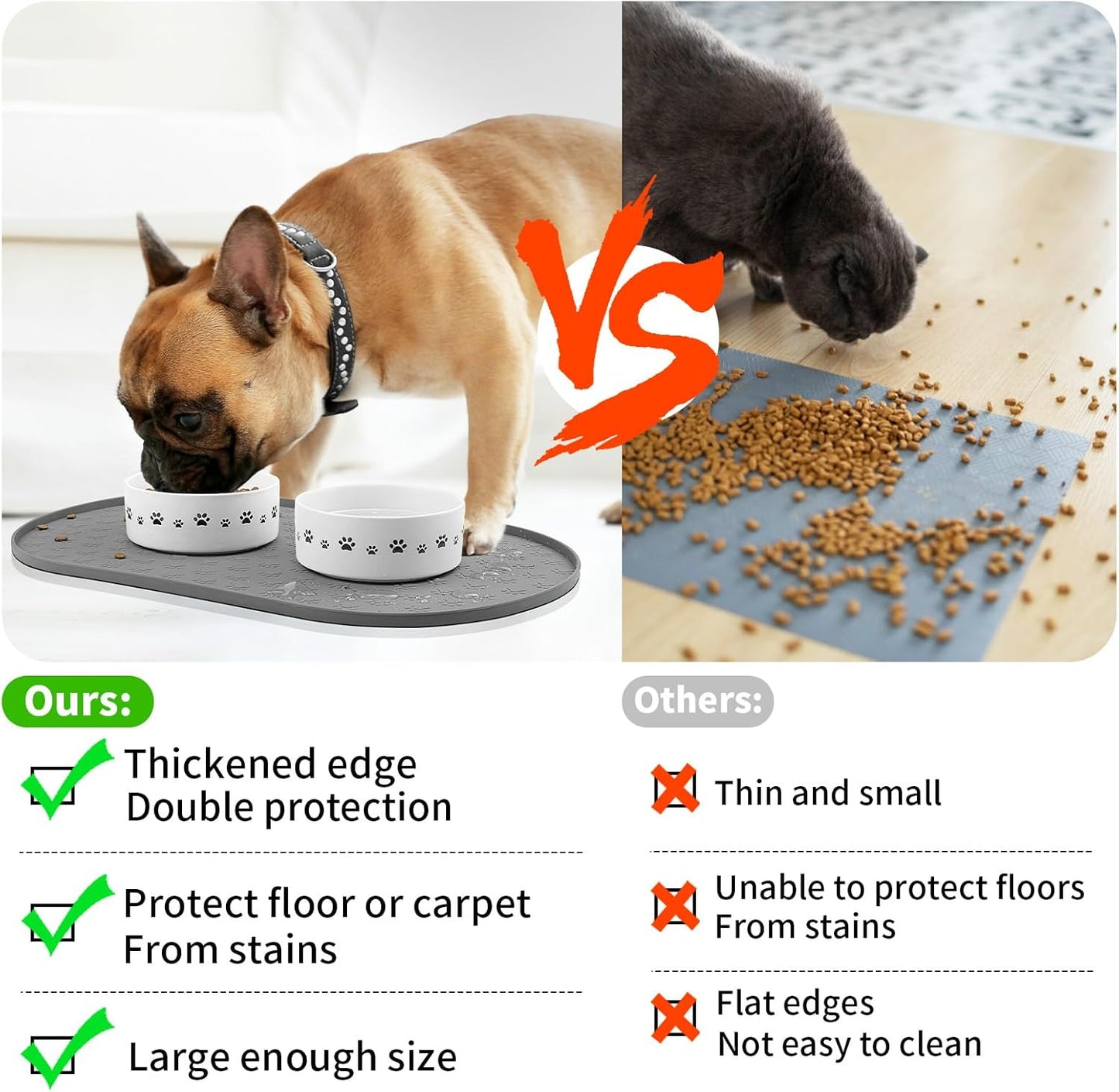 KPWACD Pet Feeding Mat for Dogs and Cats, Silicone Dog Placemat Non-Slip Waterproof Bowl Mats Prevent Food and Water Overflow, High-Lips Puppy Dish Tray Mat Suitable for Large Medium Small Pets, Grey