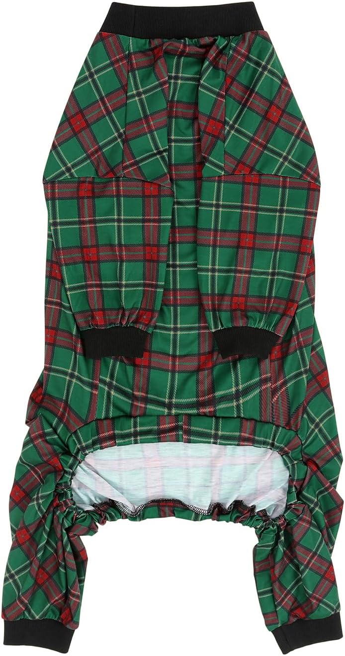 HDE Dog Pajamas One Piece Jammies Jumpsuit Pet Clothes Outfit Stretchy Lightweight Comfy Shirt Pjs for M-3XL Dogs Holiday Plaid - XL