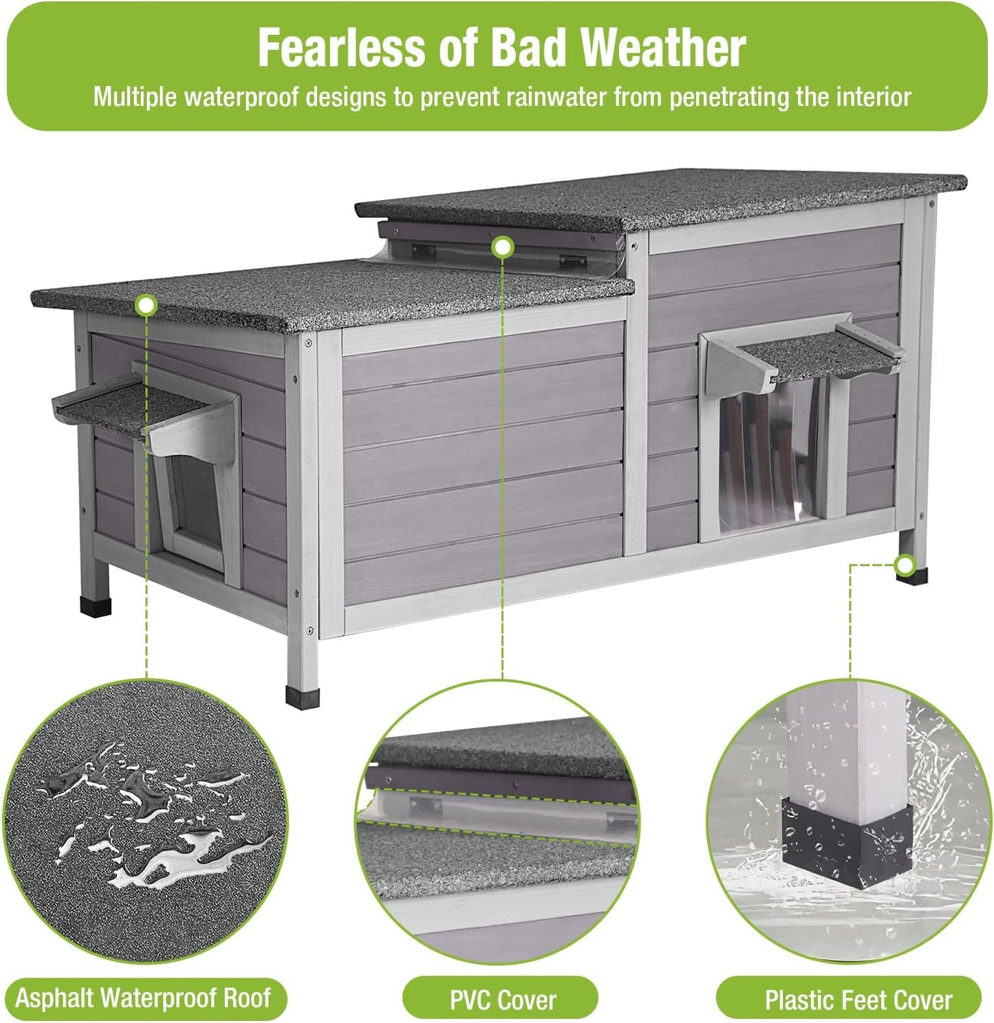 GUTINNEEN Outdoor Cat House Weatherproof Feral Kitty Shelter for Winter Cat Condo with Large Opening Roof (1-Story（AIR93）)