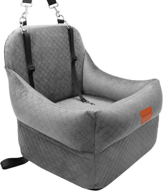 Dog Booster Car Seat with 7 Inches of Interior Height,Elevated Pet Car Seat for Small/Medium Sized Dogs,Puppy Portable Car Seat,Washable Removable Cover Travel Safety Car Seat,Easy to Use(H-Grey)