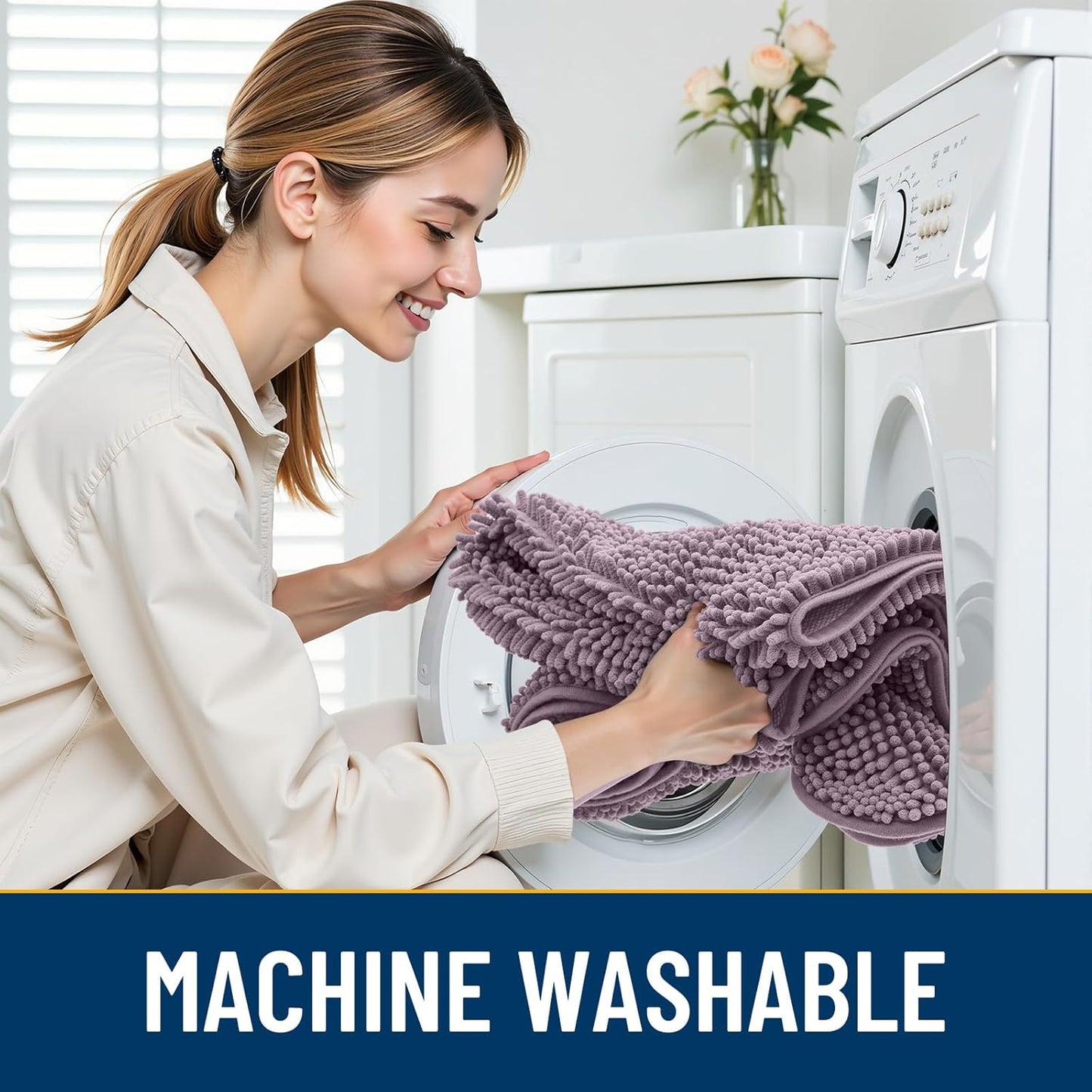 Smiry Dog Door Mat for Muddy Paws 24x16, Absorbs Moisture and Dirt Doormat, Non-Slip Washable Quick Dry Chenille Front Door Mat Indoor Entrance, Entryway Carpet for Inside Floor, Deep Plum