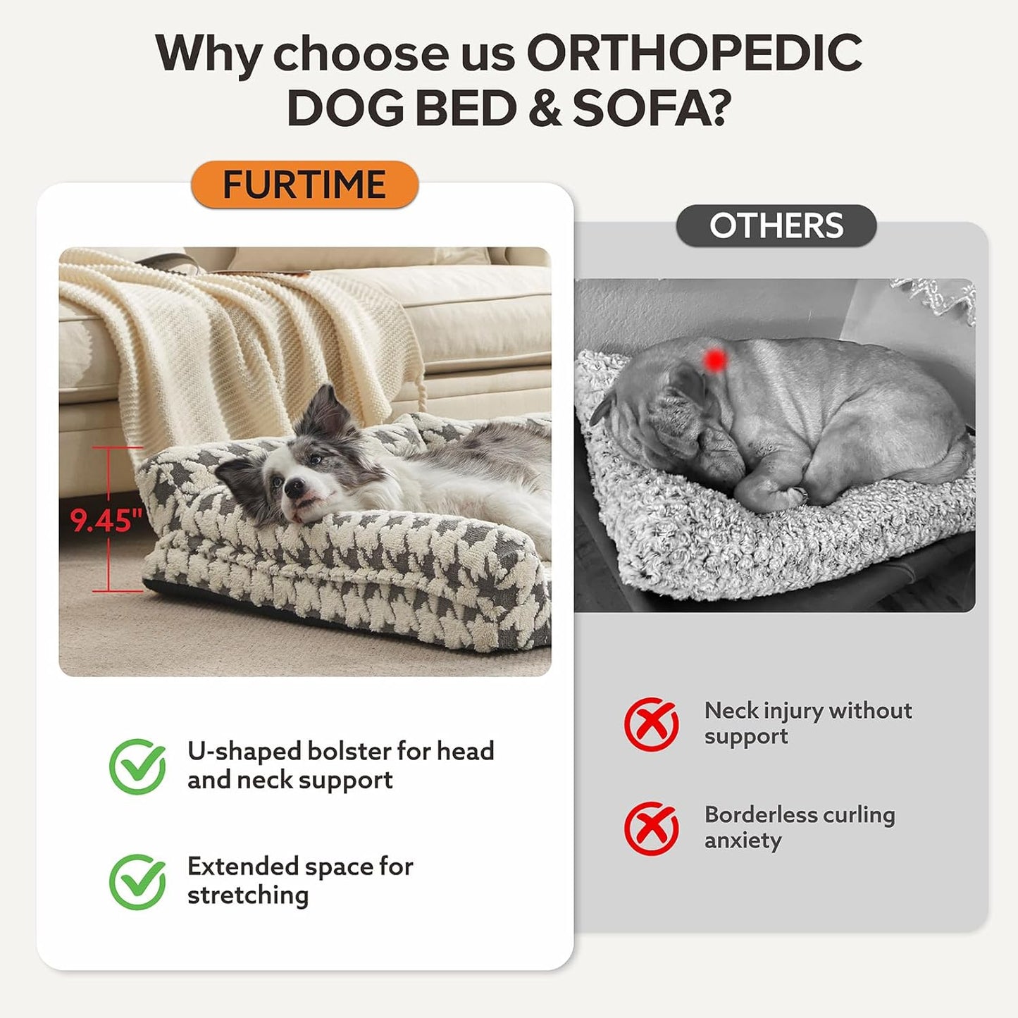 Orthopedic Dog Beds for Medium Dogs Washable, Detachable Side Bolster and Pillow, Medium Dog Sofa with Memory Foam, with Removable Cover and Non-Slip Bottom, Grey (Grey, M (28"x22.8"x9.4"))