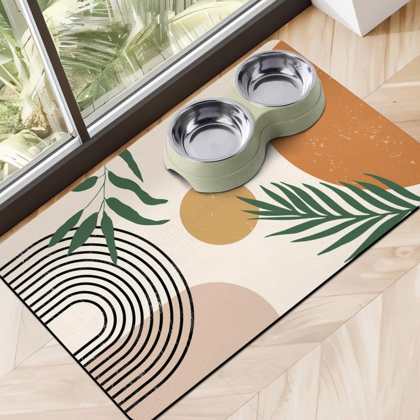 Dog Food Mats for Floors Super Absorbent, Pet Cat Food Mat - Non Slip Dog Bowl Mats for Food and Water, Eco-Friendly Boho Dog Placemats Feeding Mat