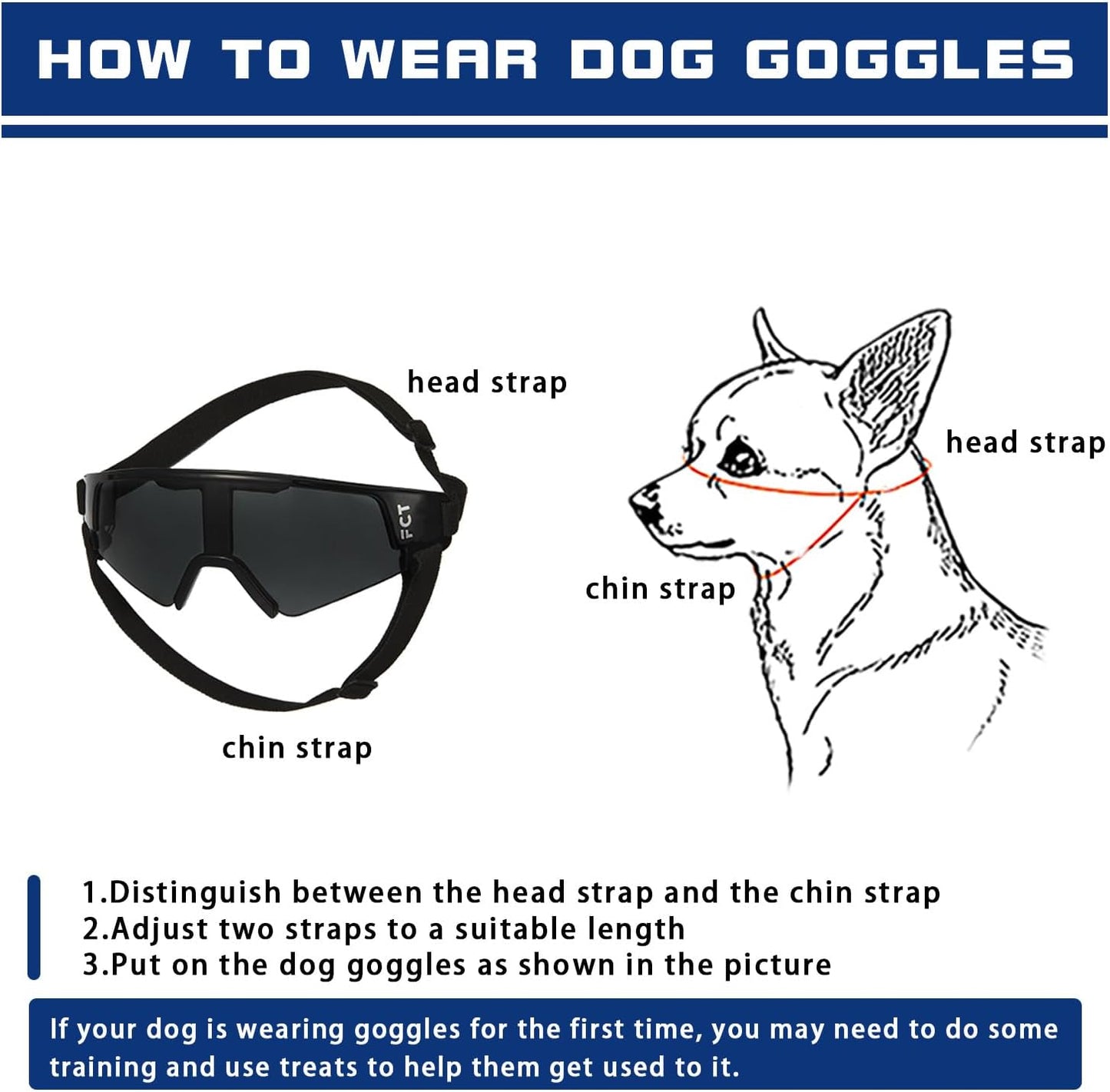 Dog Goggles for Small to Medium Breed, Dog Sunglasses UV Protection, Windproof & Anti-Fog, Puppy Sunglasses with Padded Frame and Adjustable Straps for Outdoor Riding, Driving（Black）