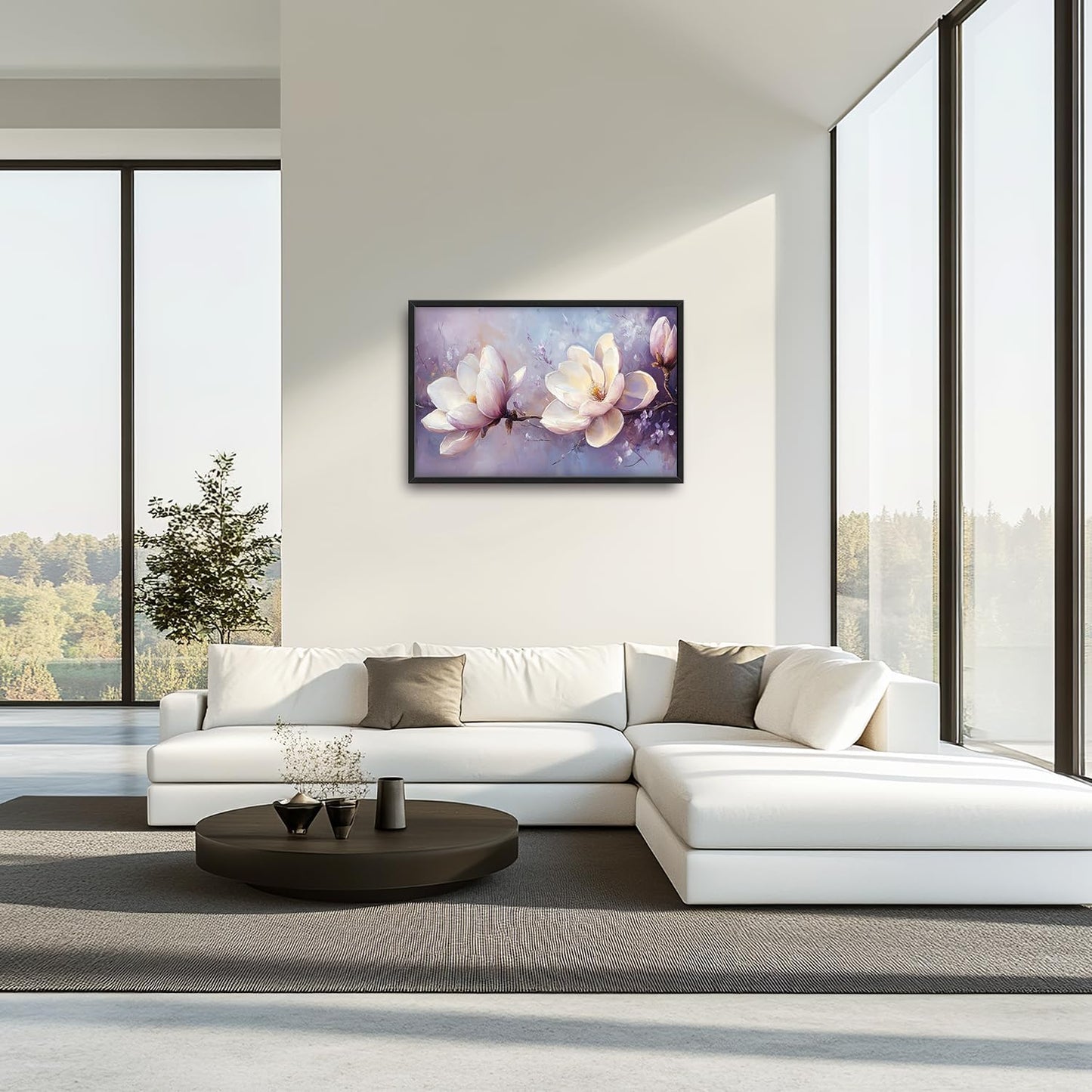 Large Floral Landscape Wall Art for Living Room, Purple Flower Canvas Oversized Wall Decor, Aesthetics Framed Pictures Painting Print Artwork for Bedroom Office 36L" x 24W"