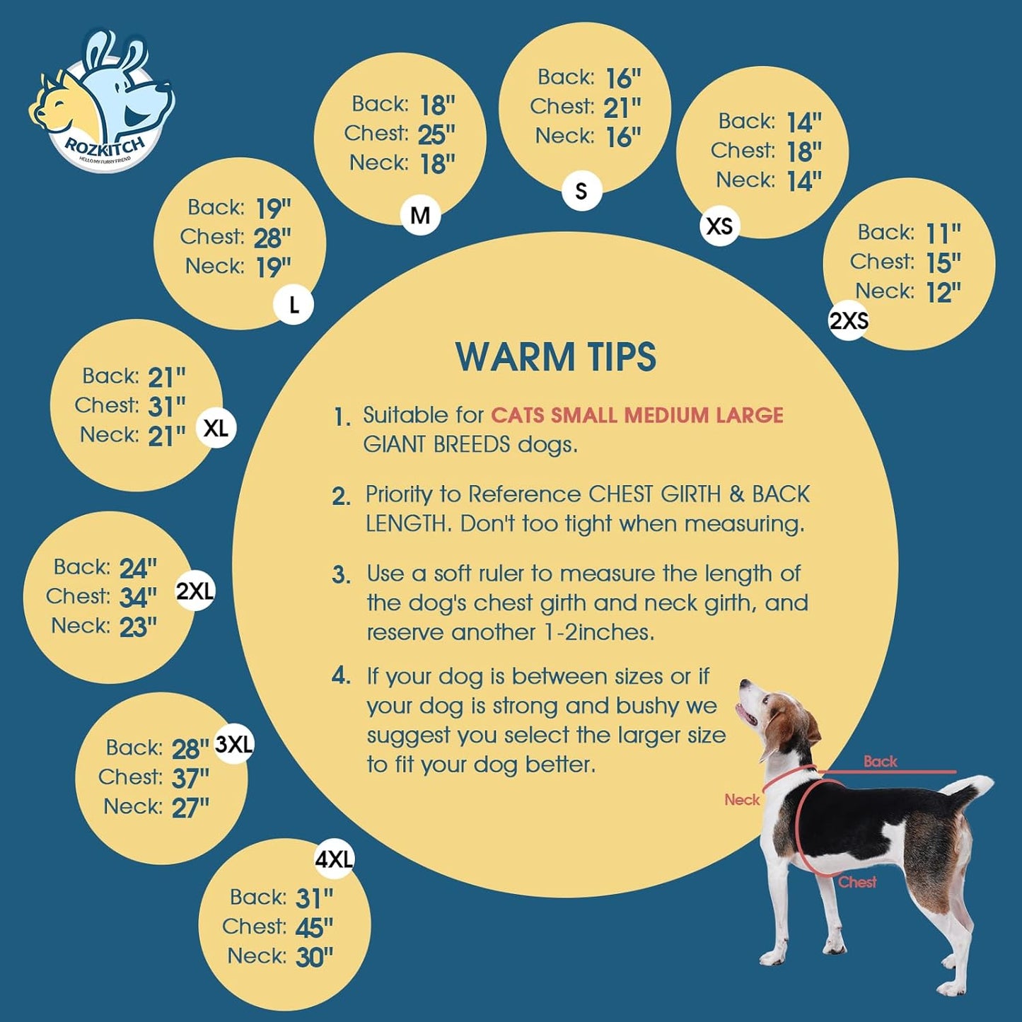 ROZKITCH XS Dog Winter Coat, Pet Windproof Warm Cold Weather Jacket Vest Cozy Jumpsuit Apparel Outfit Clothes for Small Medium Large Dog Walking Sleep XS