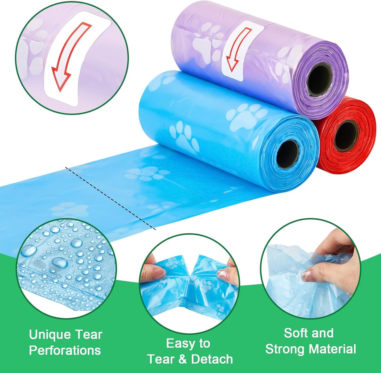 Thenshop 3000 Counts 200 Rolls Dog Poop Bag Plastic Dog Waste Bags Disposable For Doggie Pets Poop Outdoor Walking Travel Mixed Colors(Paw Print Style)