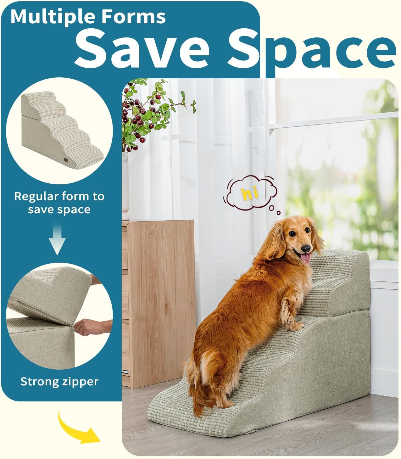 Dog Step for Bed, Dog Stair 5-Step 35D Pet Stair 19.7" H for High Bed or Sofa Non-Slip Balanced Pet Step Indoor, Beige