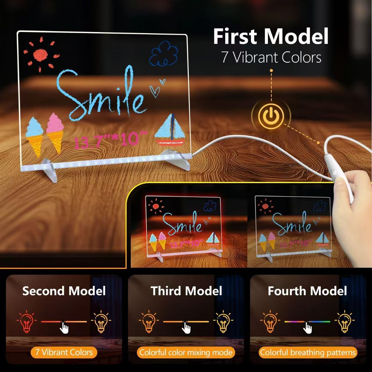 Led Drawing Board for Kids, LED Note Board with Colors,Doodle Glow Drawing Board, 13.7"X10" 6 Modes & 8 Colors, Light Up Drawing Board, Led Writing Board with Battery Pack for Home/Office/Decor