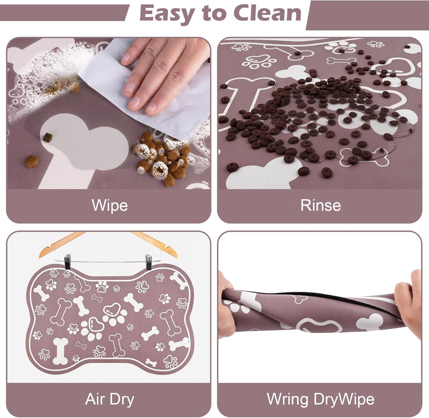 Dog Cat Mat for Food and Water,Rapid Absorbent Pet Feeding Mat, Bone Shaped Dog Placemat Bowl Mat with Rubber Backing,No Stains Pet Food Mats Indoor, Pet Accessories Supplies,Brown 12"×18"