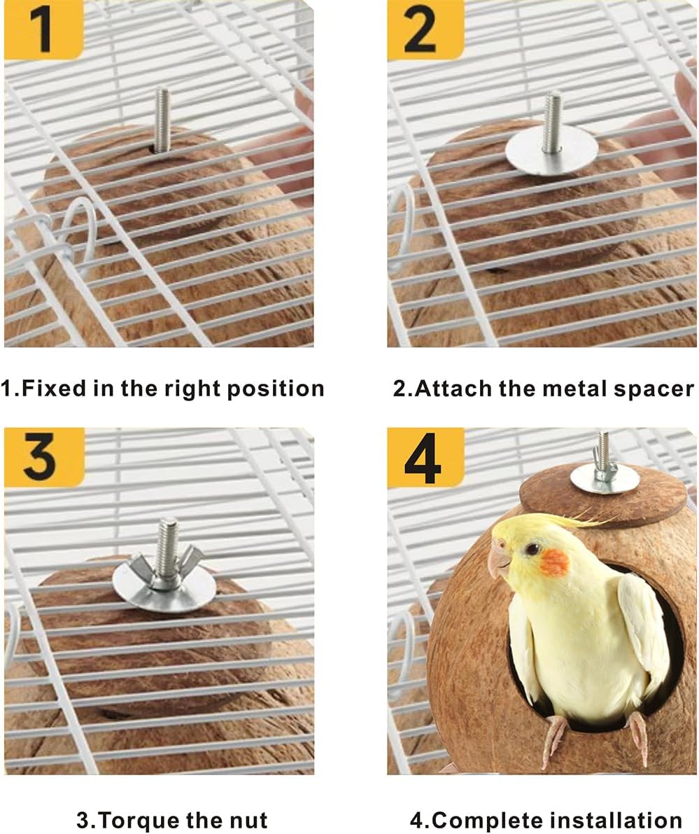 Bird Nest for Cage Natural Coconut Shell Birds House 2 Pack Parakeet Hide Breeding Hut Bird Cage Accessories & Decor Hamster Toys for Parrot Lovebirds Budgies Cockatiel Conure Finch Canary