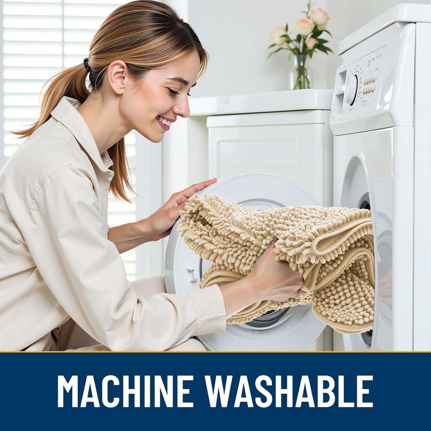 Smiry Dog Door Mat for Muddy Paws 36x24, Absorbs Moisture and Dirt Doormat, Non-Slip Washable Quick Dry Chenille Front Door Mat Indoor Entrance, Entryway Carpet for Inside Floor, Beige