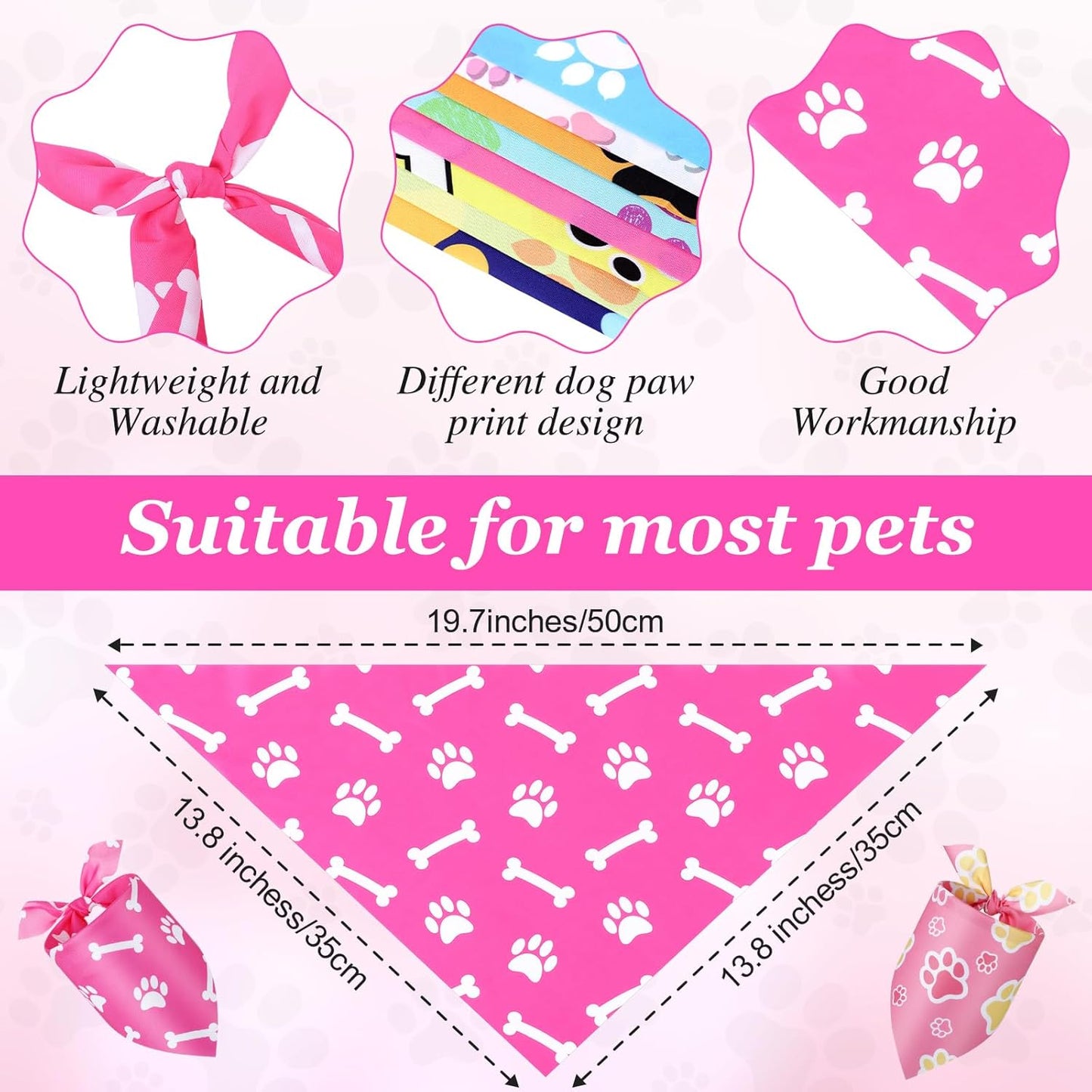 Abbylike 50 Pcs Paw Print Dog Bandanas Bulk Cute Footprint Bandanas for Dogs Triangle Kerchief Bib Scarf for Pets Halloween Party Costume Photo Props Daily Accessories Pet Shops (19.7 x 13.8 x 13.8)