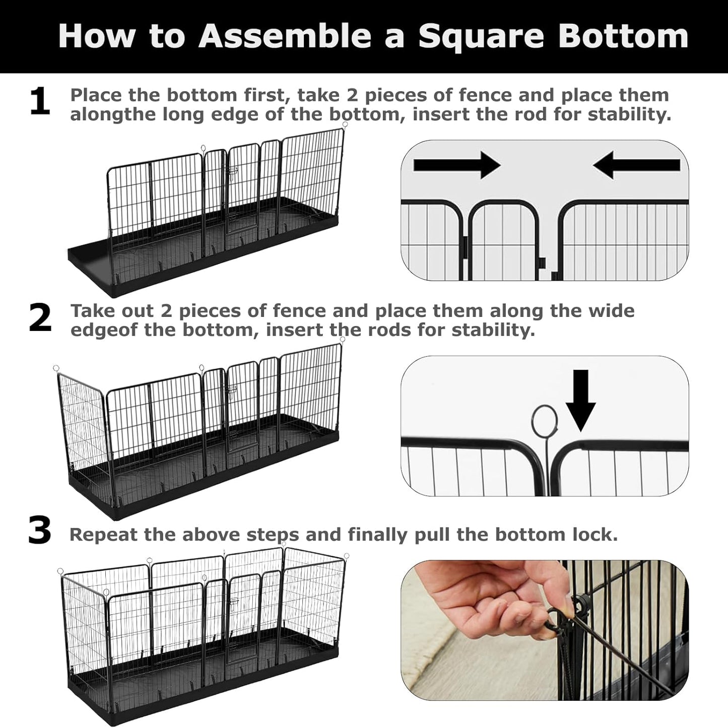 PJYuCien Rectangle Dog Playpen Bottom Pad - Fits 8 Panels 32"" Width Metal Dog Playpen -32""x96"" Size 600D Oxford Cloth Waterproof Playpen Bottom Pad (Note: Only Bottom Pad, No Playpen!!!), Black