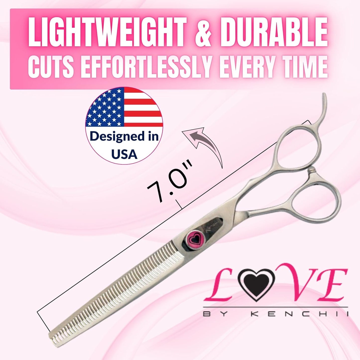 Kenchii Love Dog Grooming Scissors, 46 Tooth Thinning Shears, Dog Scissors for Grooming, Professional Pet Grooming Scissors, Heavy Duty, Durable and Sharp