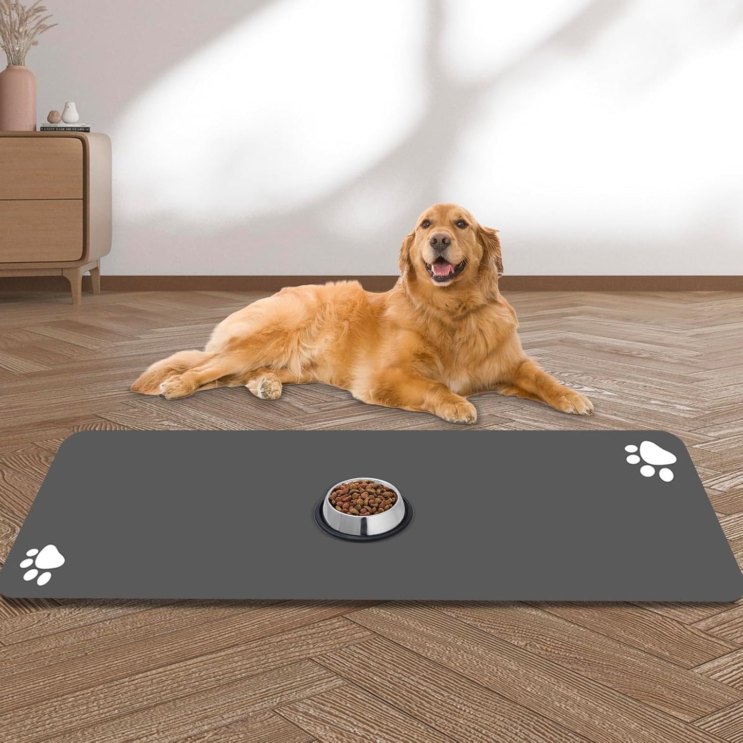 Large Pet Feeding Mat, 39.3" x 15.7" Absorbent Quick Dry Dog Mat for Food and Water Bowl, Non Skid Cat Bowl Mat, No Stains for Pet Water Dispenser Pet Supplies for Messy Drinkers
