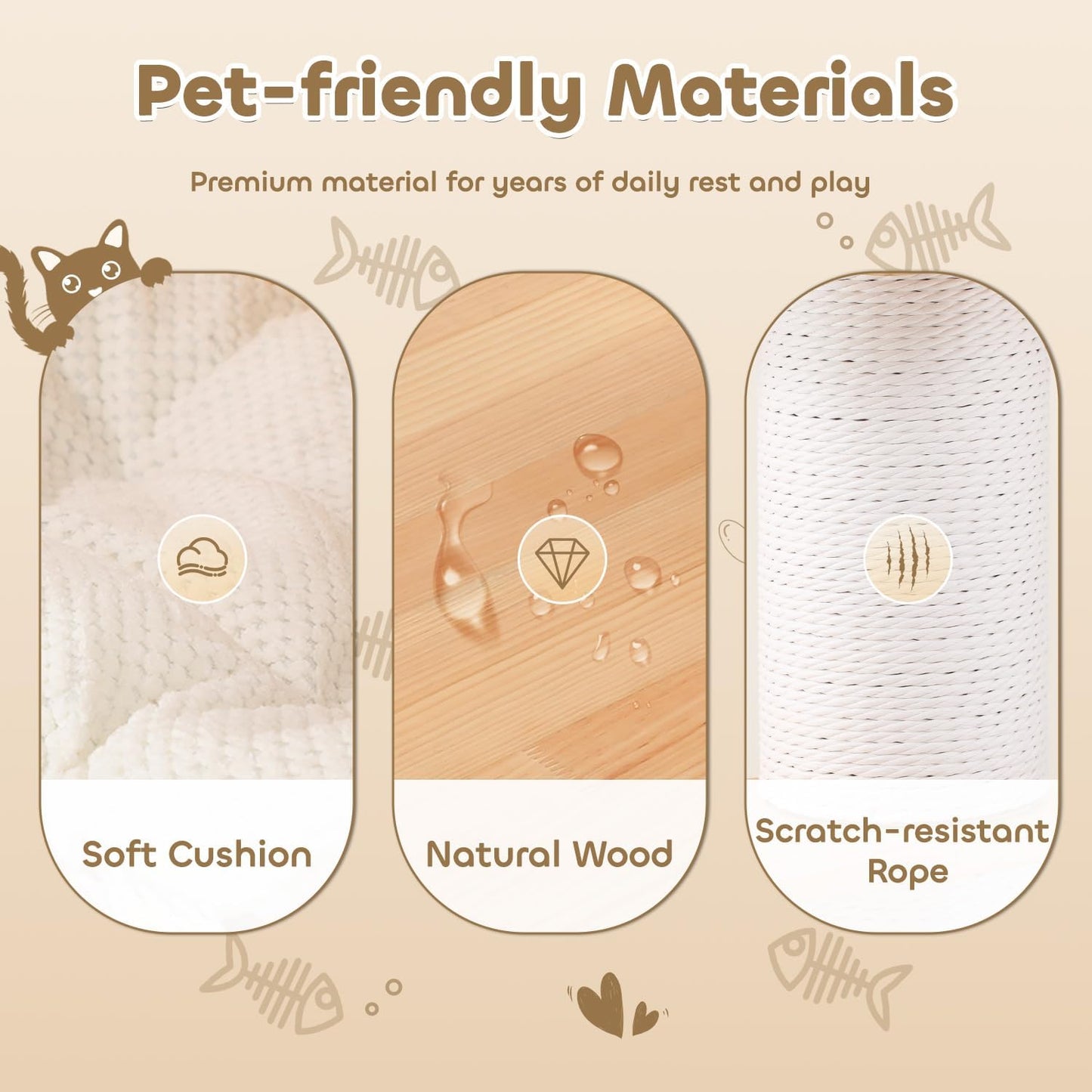 63'' Tall Modern Cat Tree for Indoor Cats, Luxury Cat Tree, Multi-Level Wood Climb Tower for Large Cat, Heavy Duty Kitty House with Transparent Bowl, Large Perches with Removable Cushion